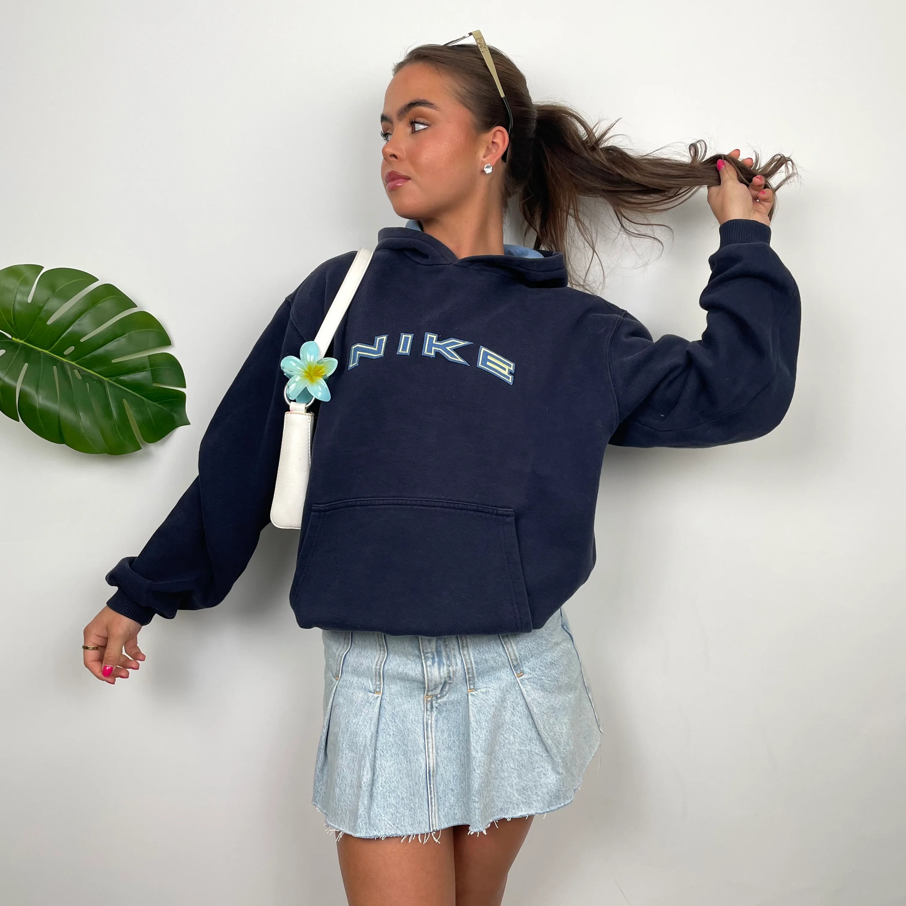 Nike Navy Embroidered Spell Out Hoodie (S) - Image 3