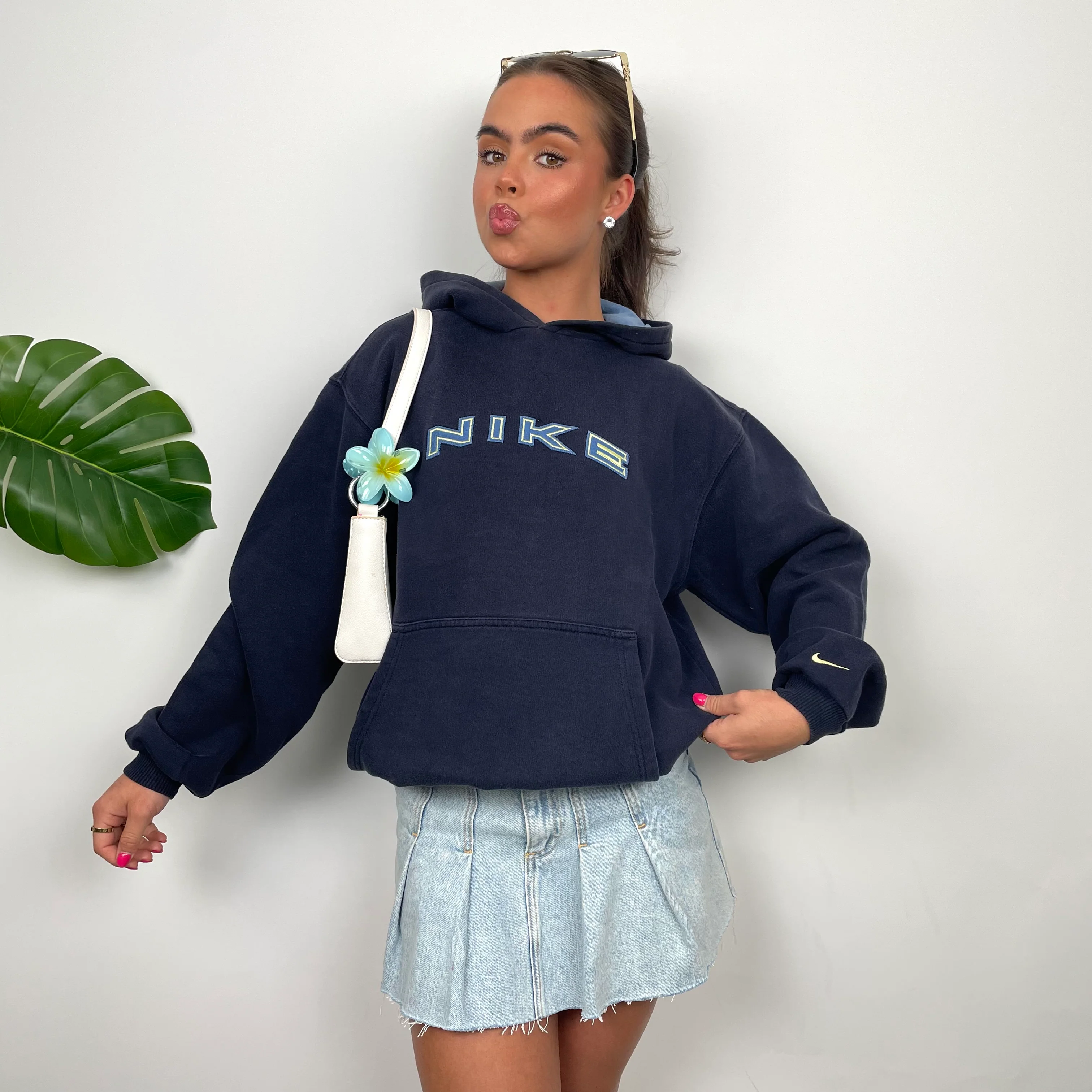 Nike Navy Embroidered Spell Out Hoodie (S) - Image 4