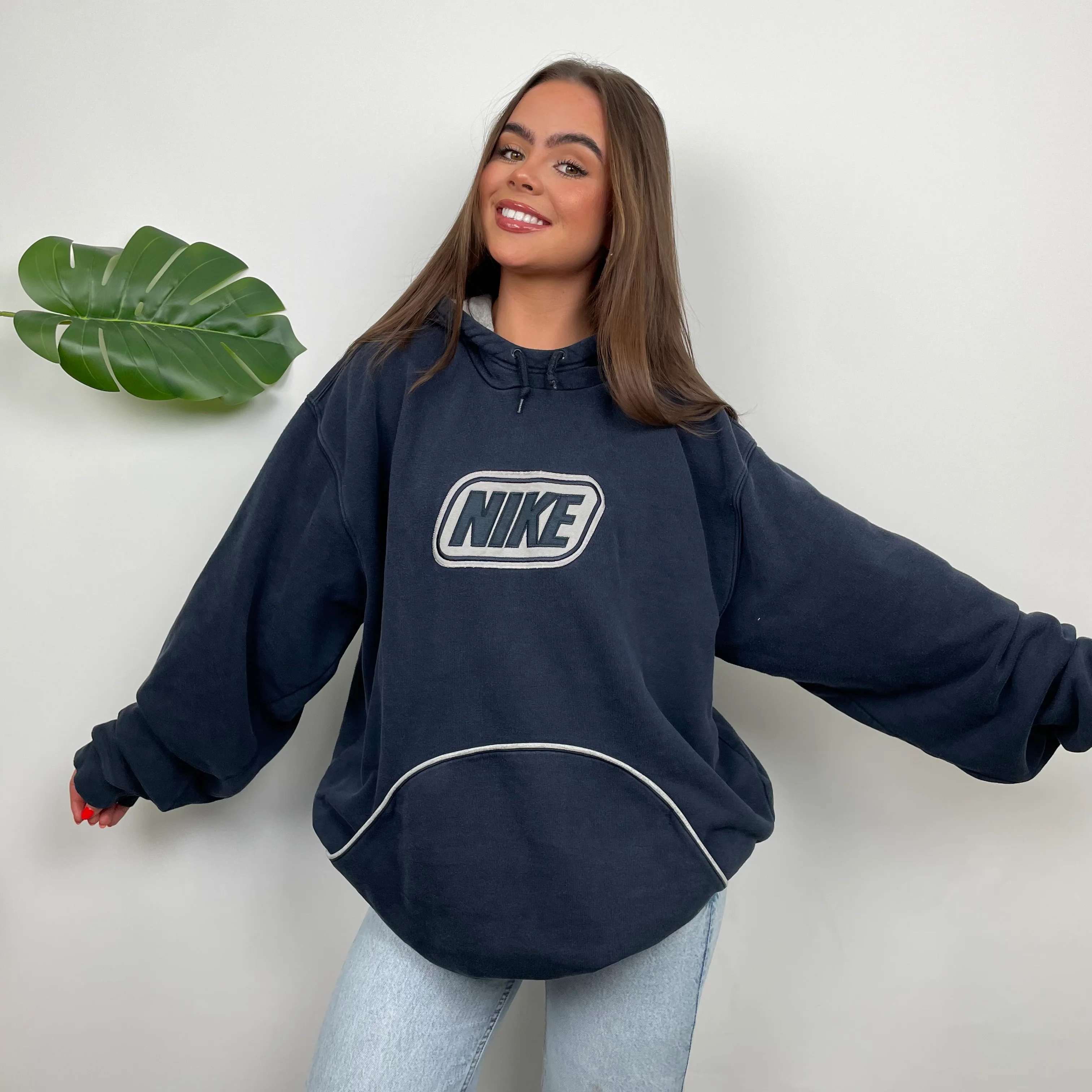 Nike Navy Embroidered Spell Out Hoodie (XL) - Image 2