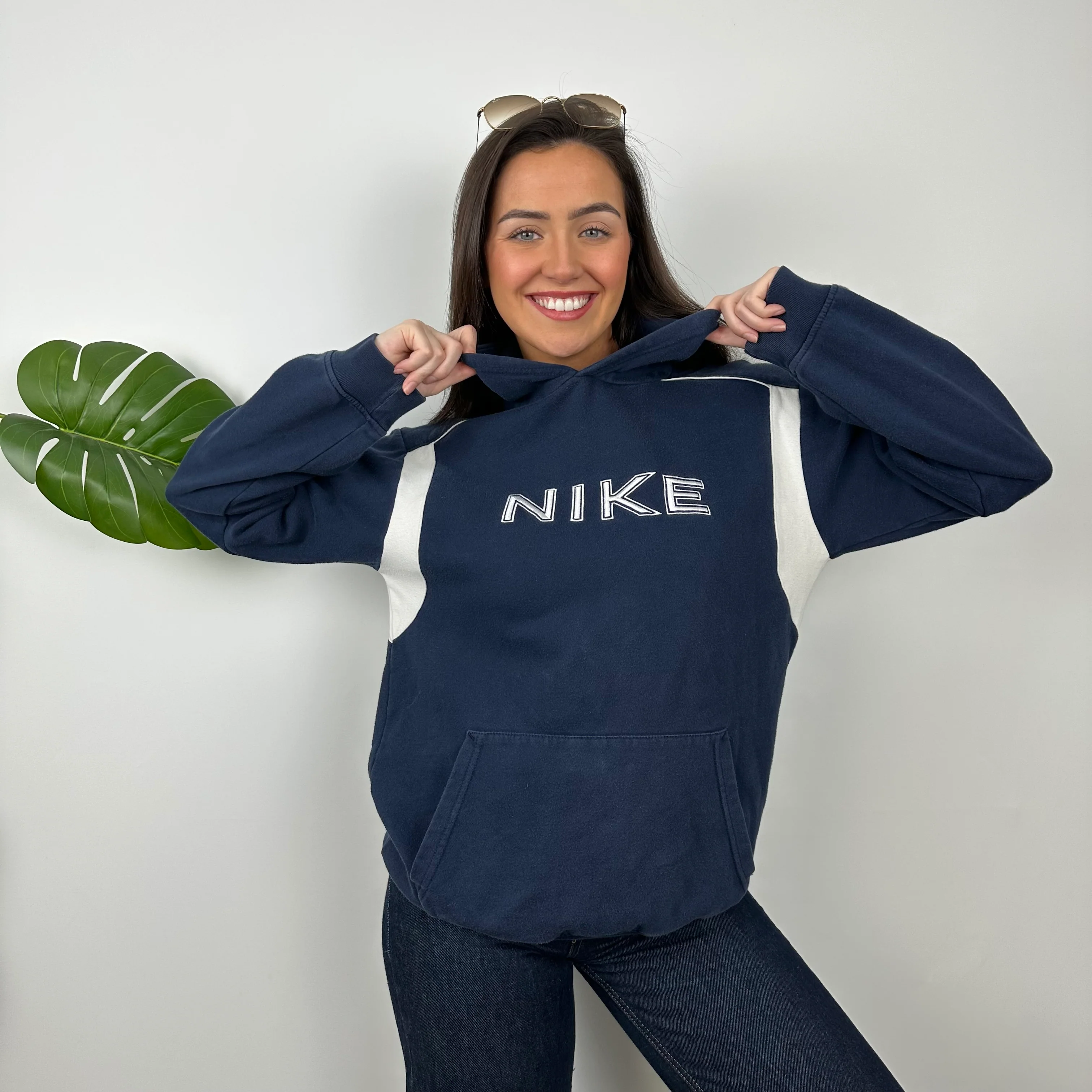 Nike Navy Embroidered Spell Out Hoodie (M) - Image 2