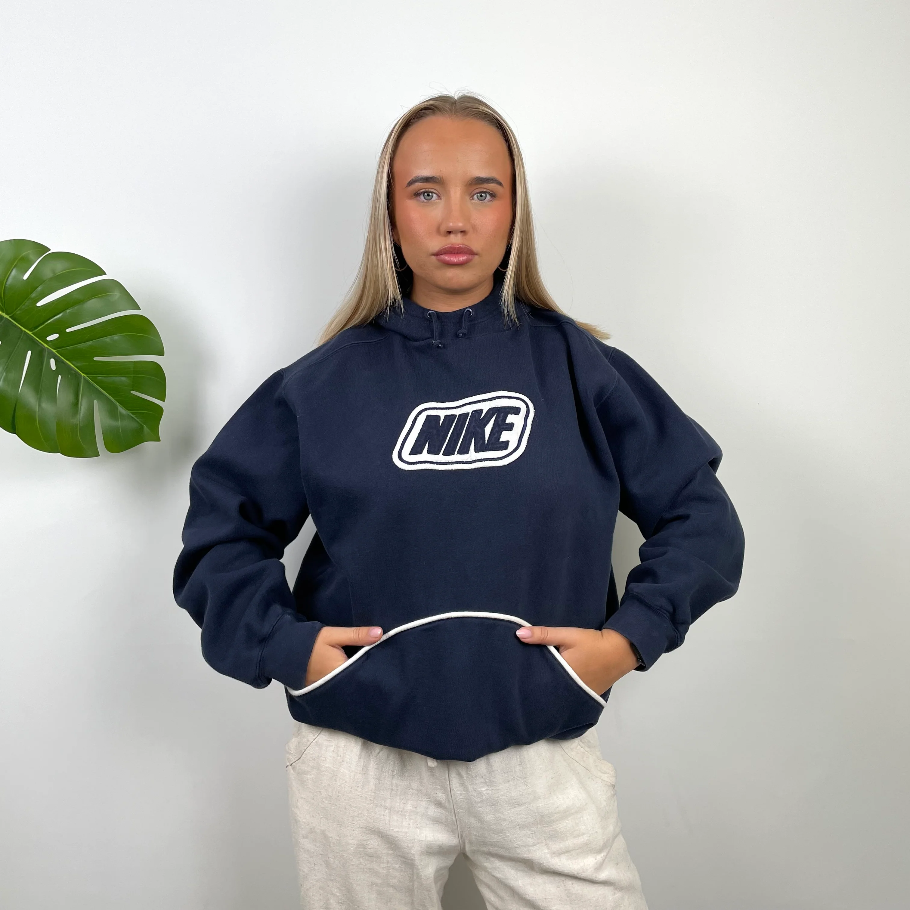 Nike Navy Embroidered Spell Out Hoodie (M)