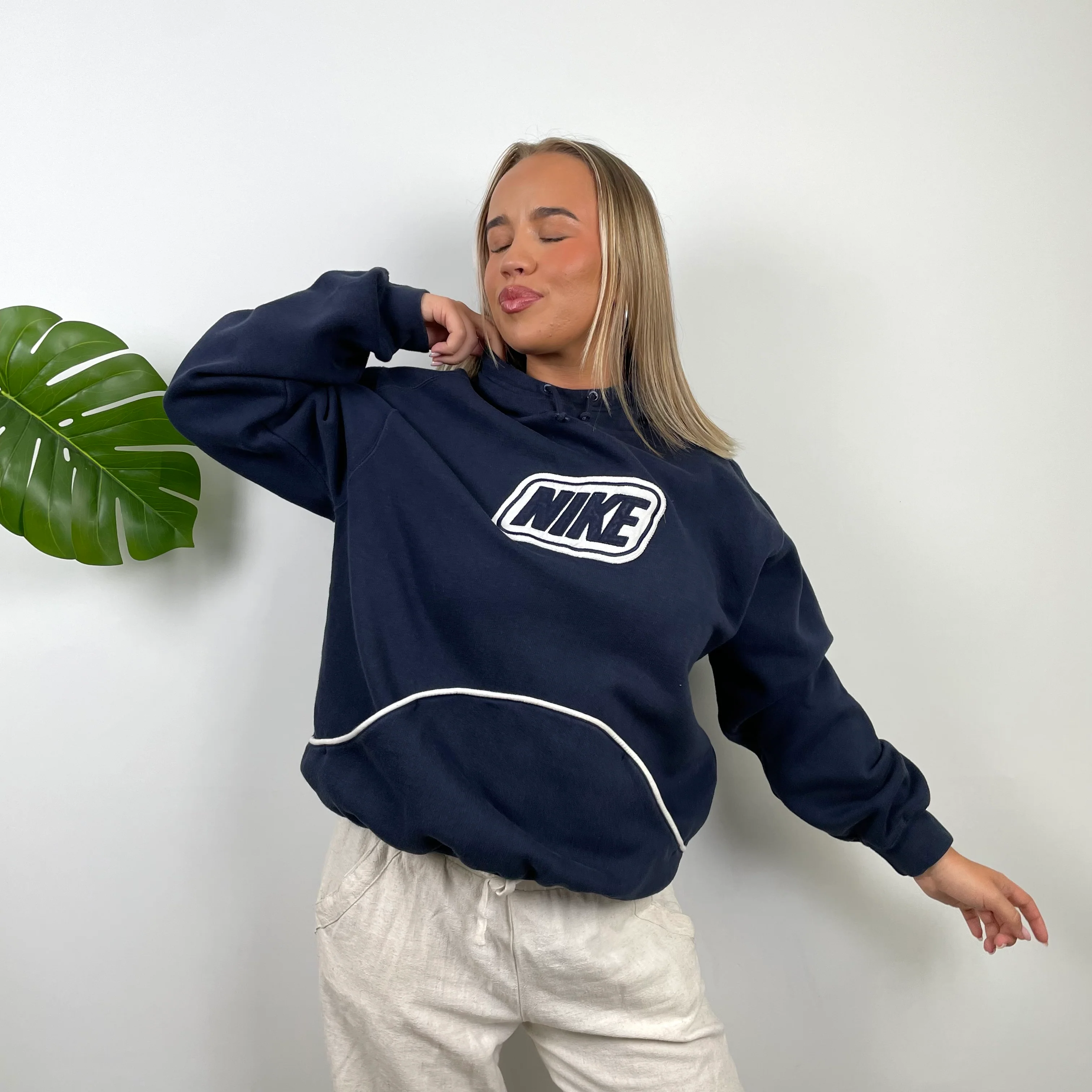 Nike Navy Embroidered Spell Out Hoodie (M) - Image 2