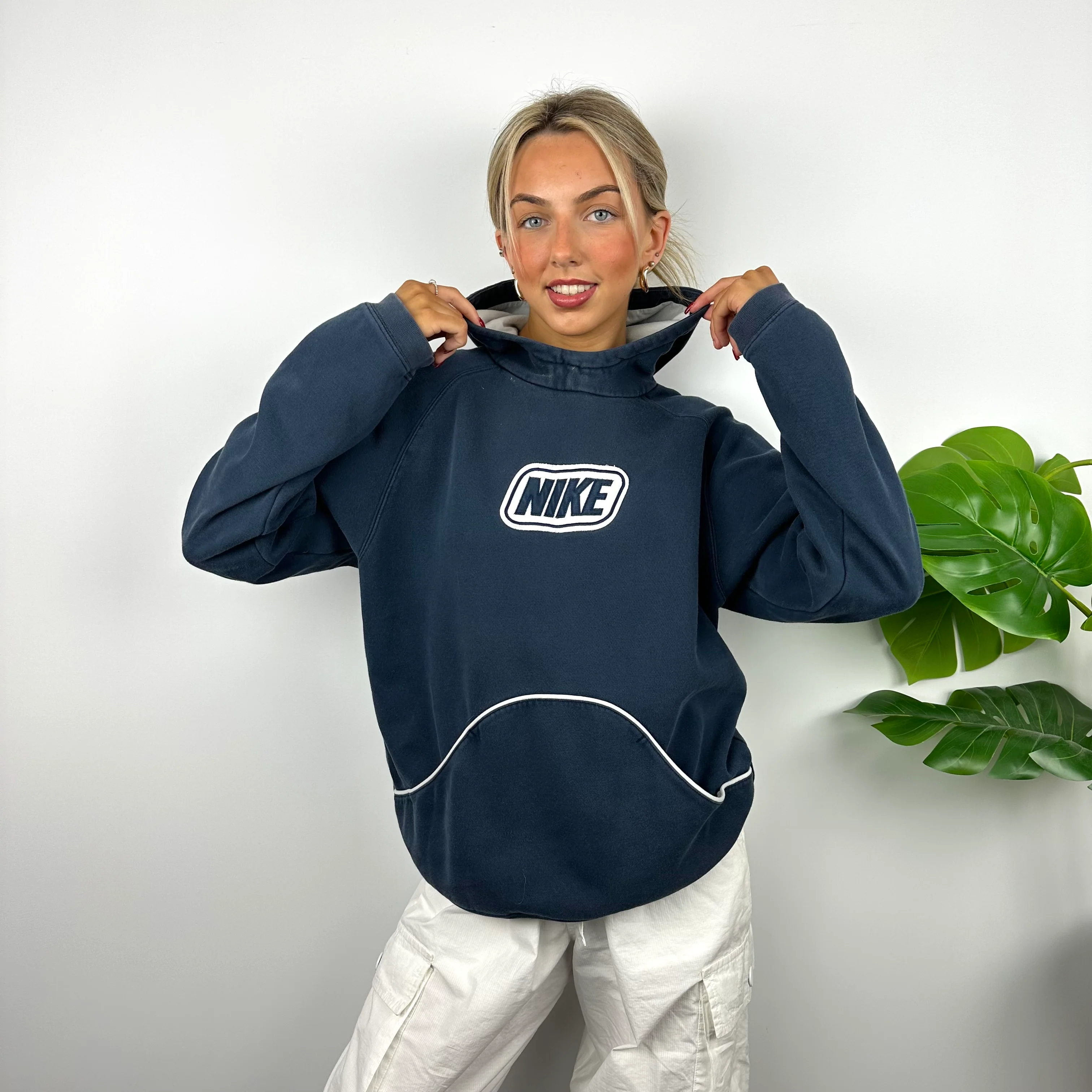 Nike Navy Embroidered Spell Out Hoodie (M) - Image 2