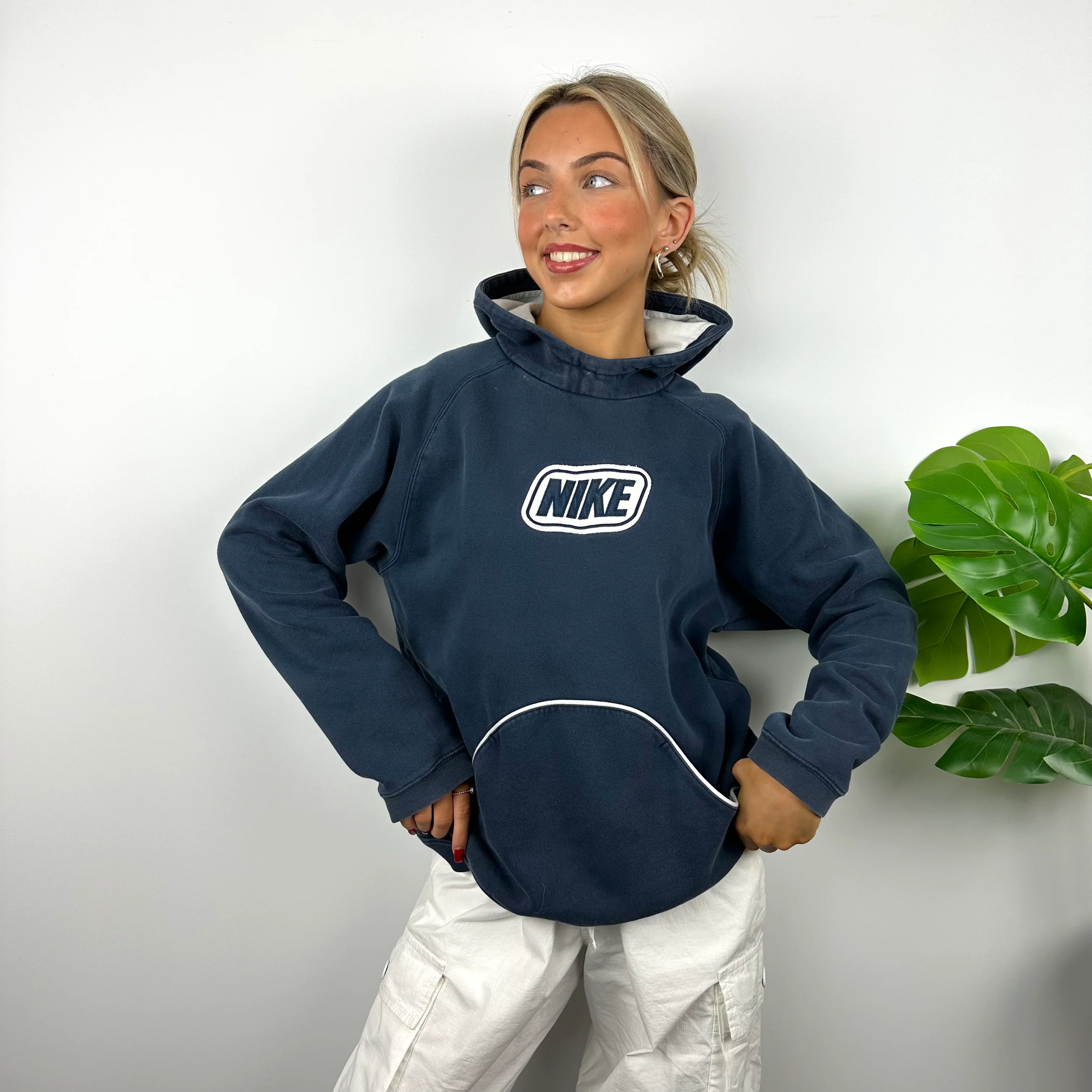 Nike Navy Embroidered Spell Out Hoodie (M) - Image 3
