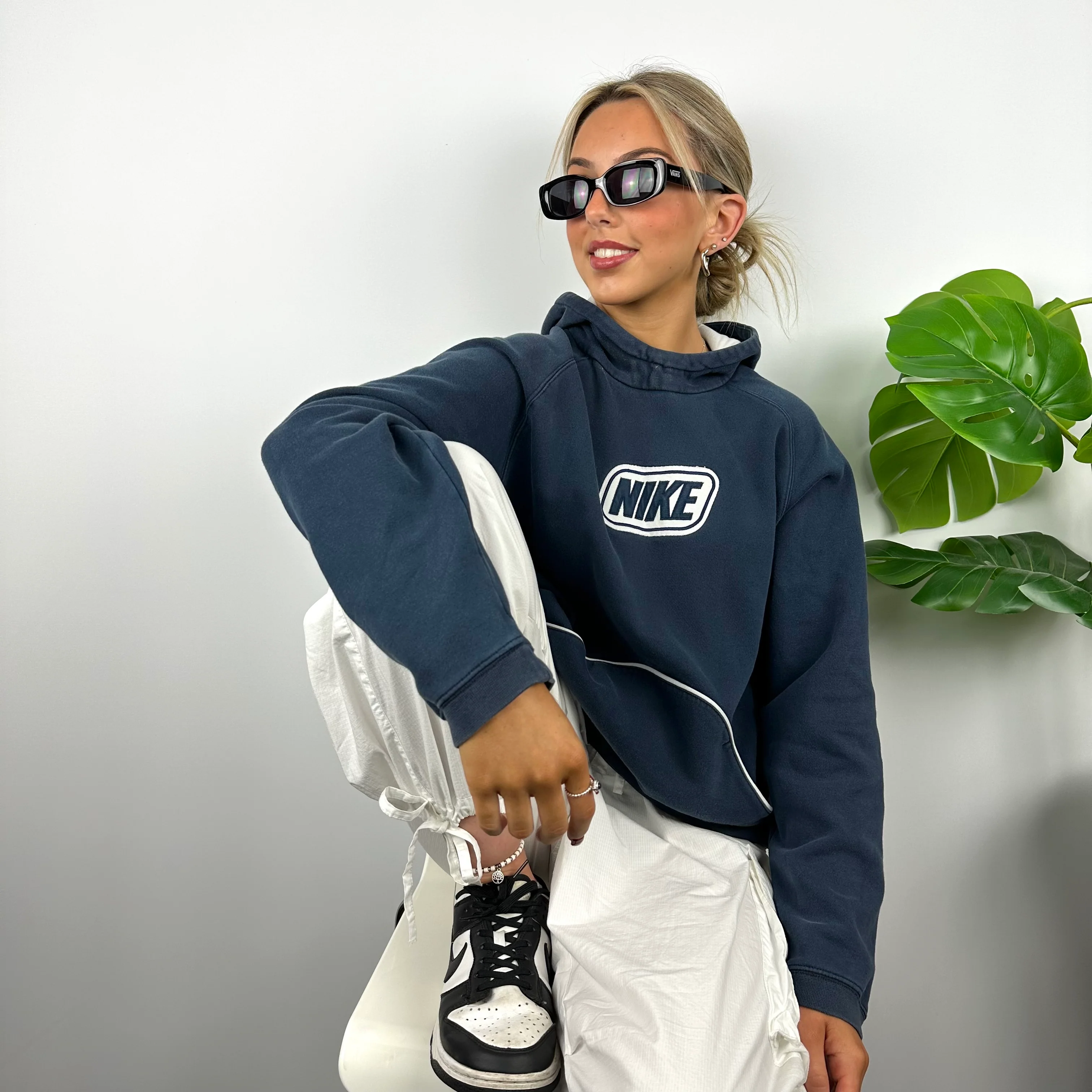 Nike Navy Embroidered Spell Out Hoodie (M) - Image 4