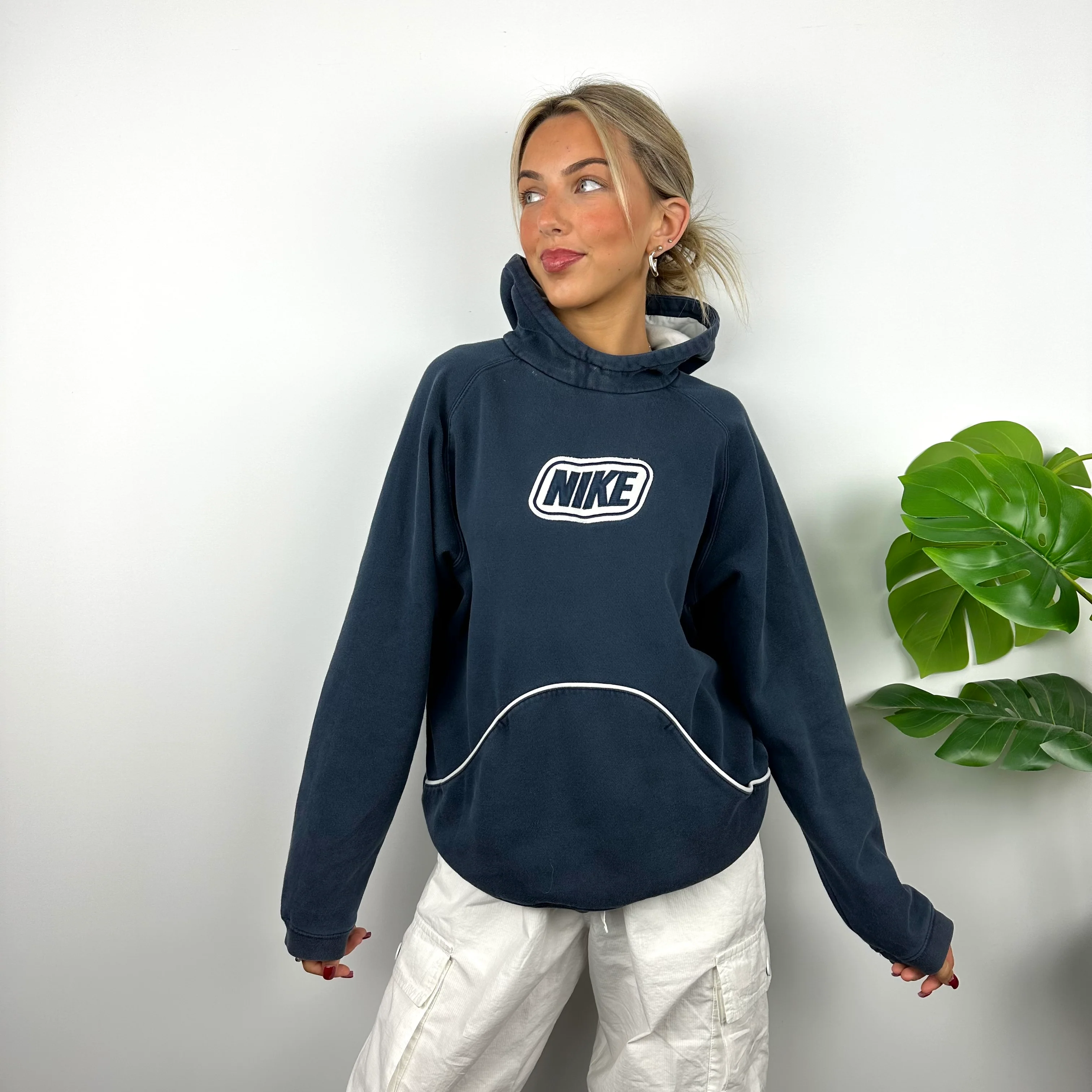 Nike Navy Embroidered Spell Out Hoodie (M) - Image 7