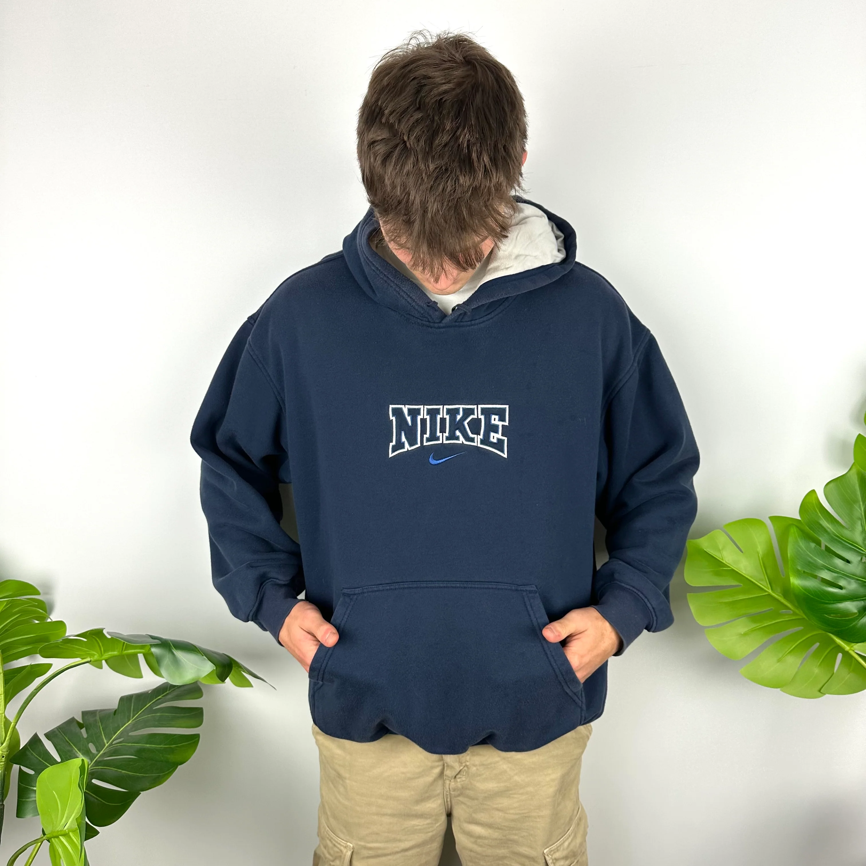 Nike Navy Embroidered Spell Out Hoodie (XL) - Image 2