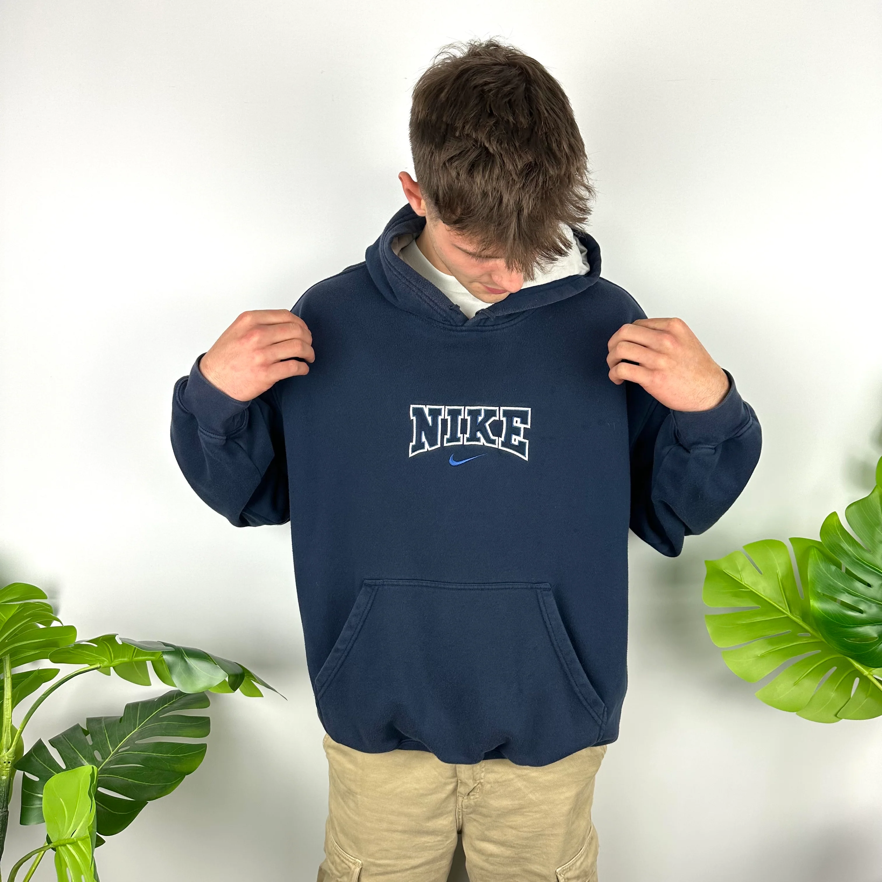 Nike Navy Embroidered Spell Out Hoodie (XL) - Image 3