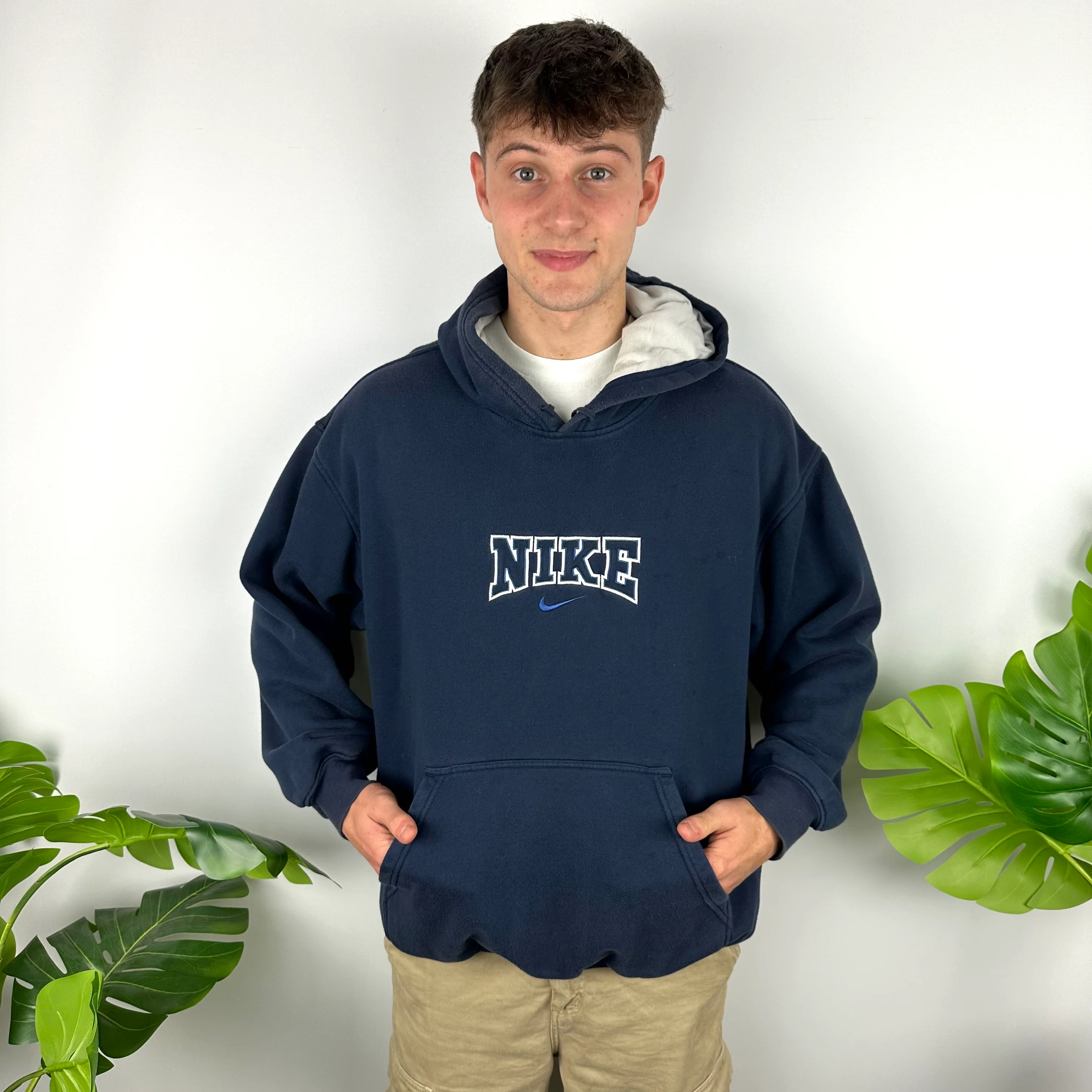 Nike Navy Embroidered Spell Out Hoodie (XL) - Image 5