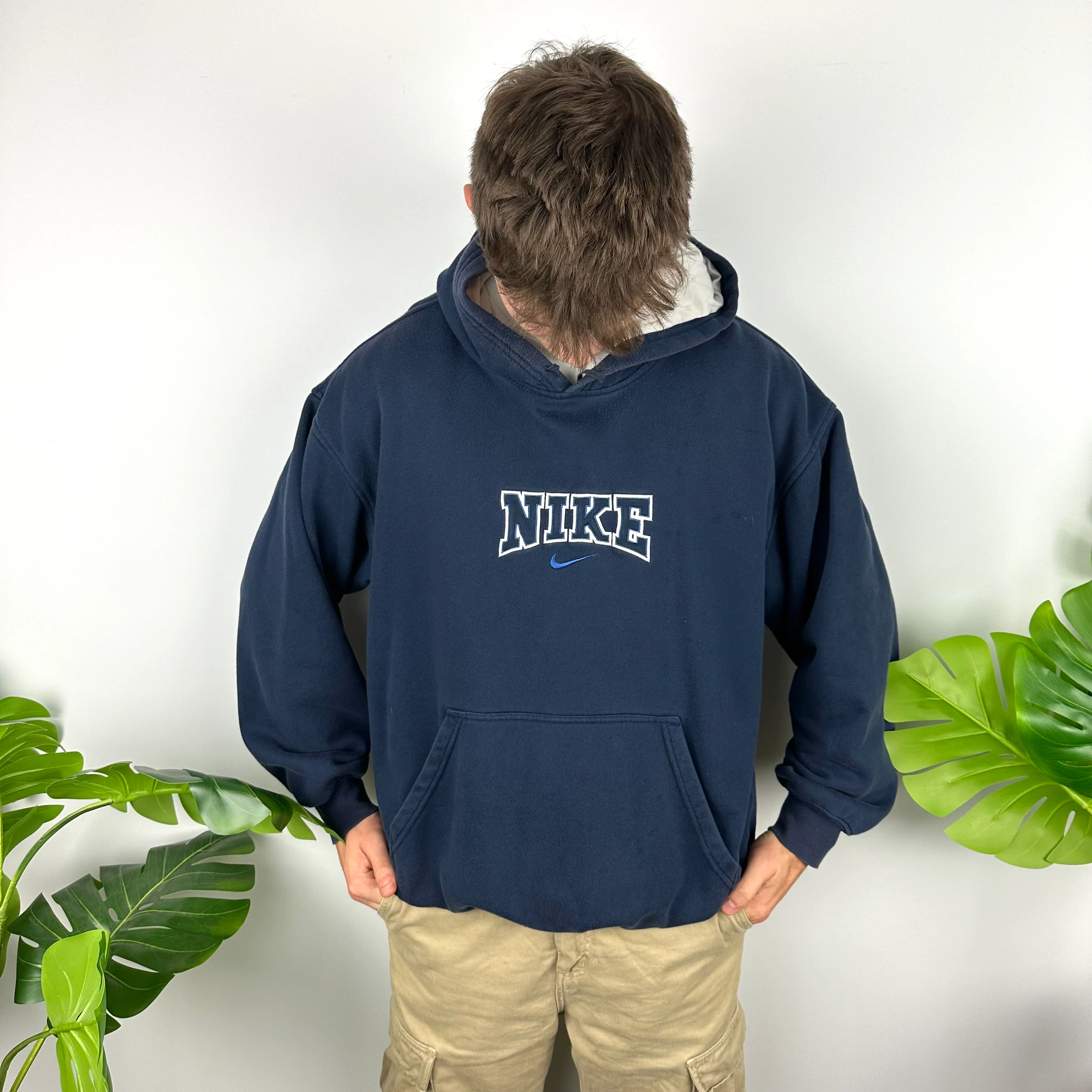 Nike Navy Embroidered Spell Out Hoodie (XL) - Image 6