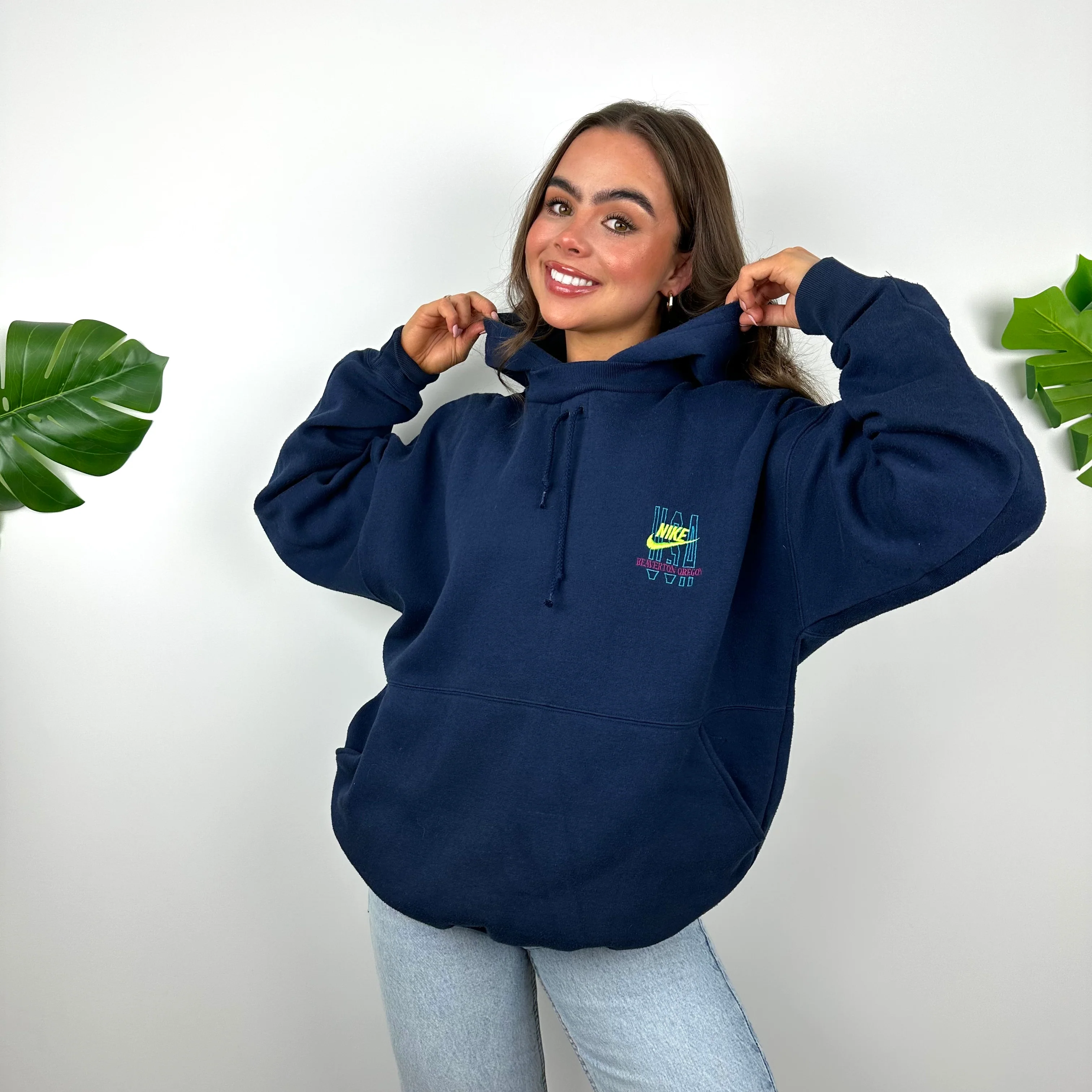Nike Navy Embroidered Spell Out Hoodie (L) - Image 4