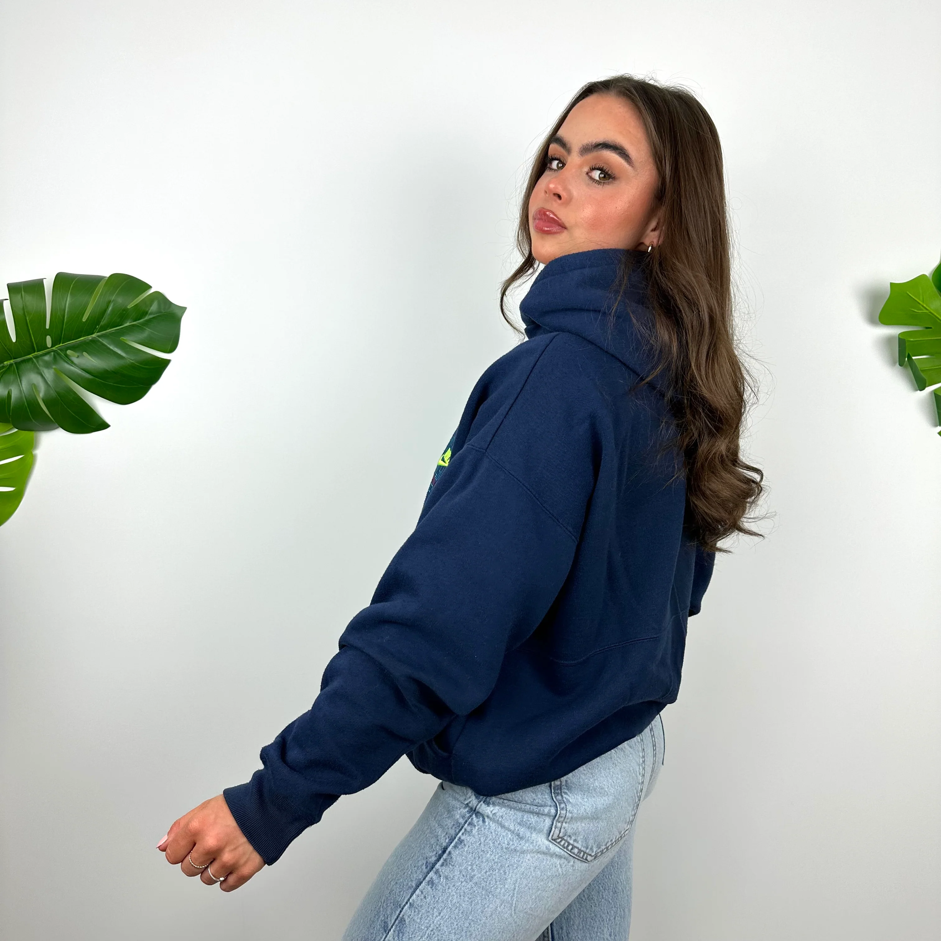 Nike Navy Embroidered Spell Out Hoodie (L) - Image 6