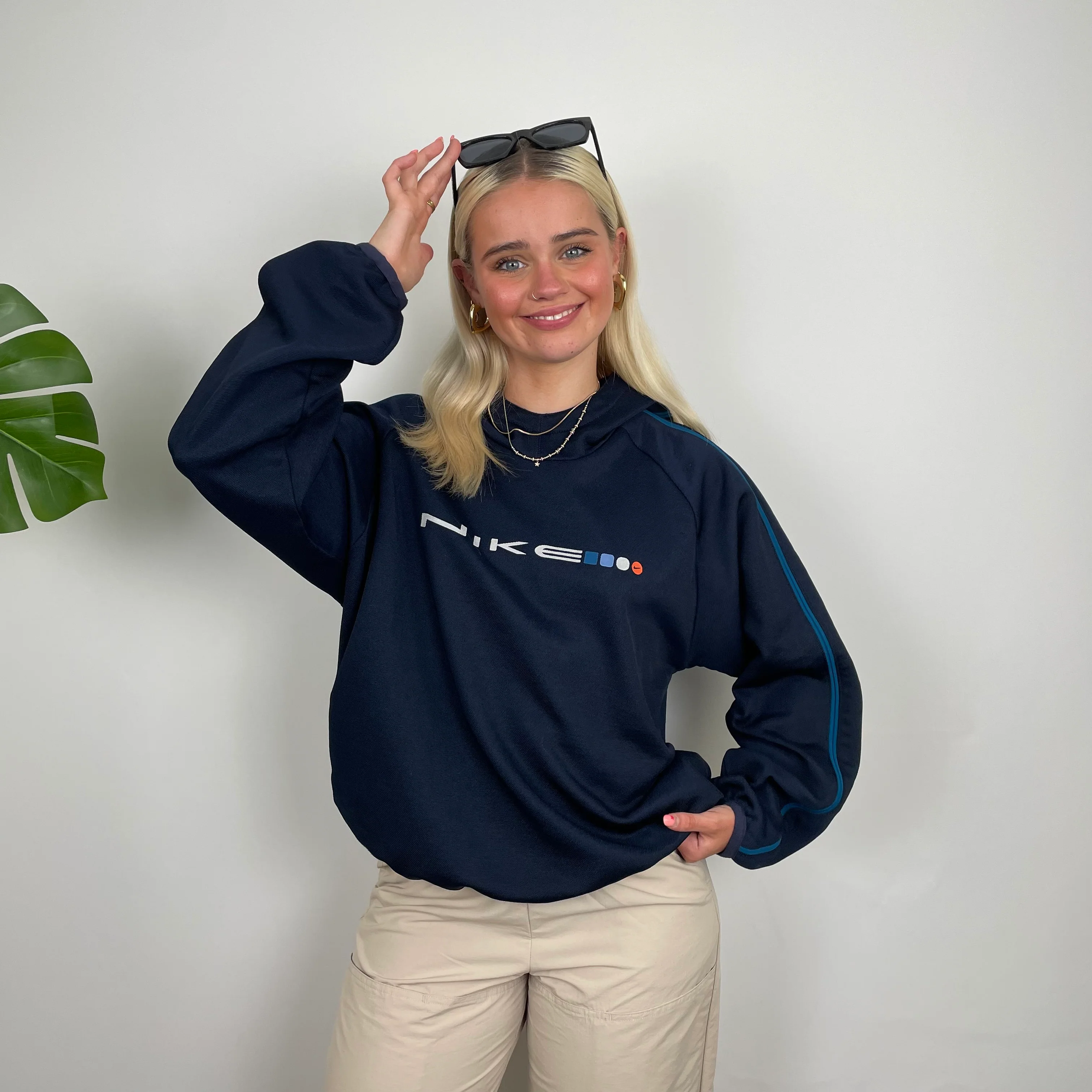 Nike Navy Embroidered Spell Out Hoodie (S) - Image 6