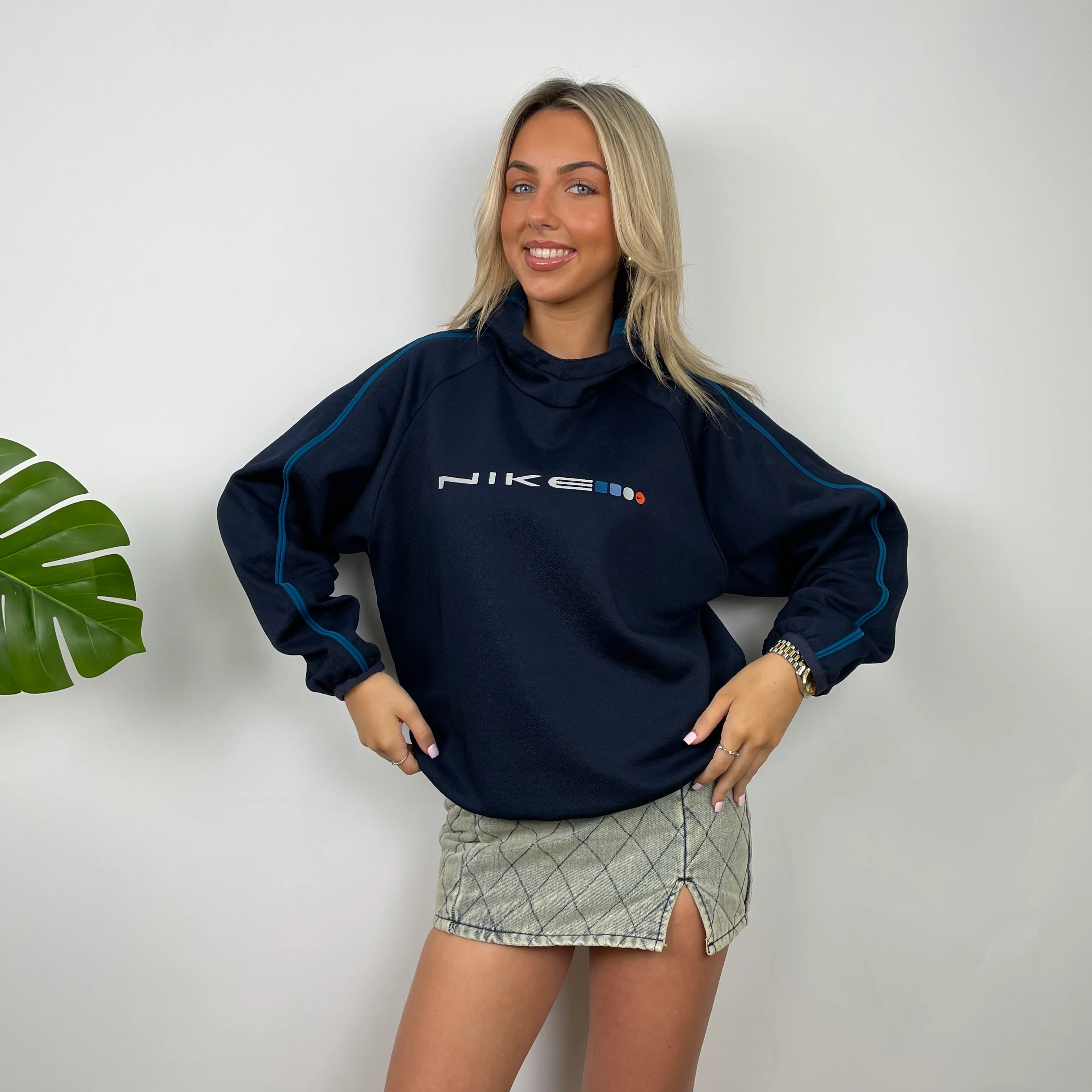 Nike Navy Embroidered Spell Out Hoodie (S)