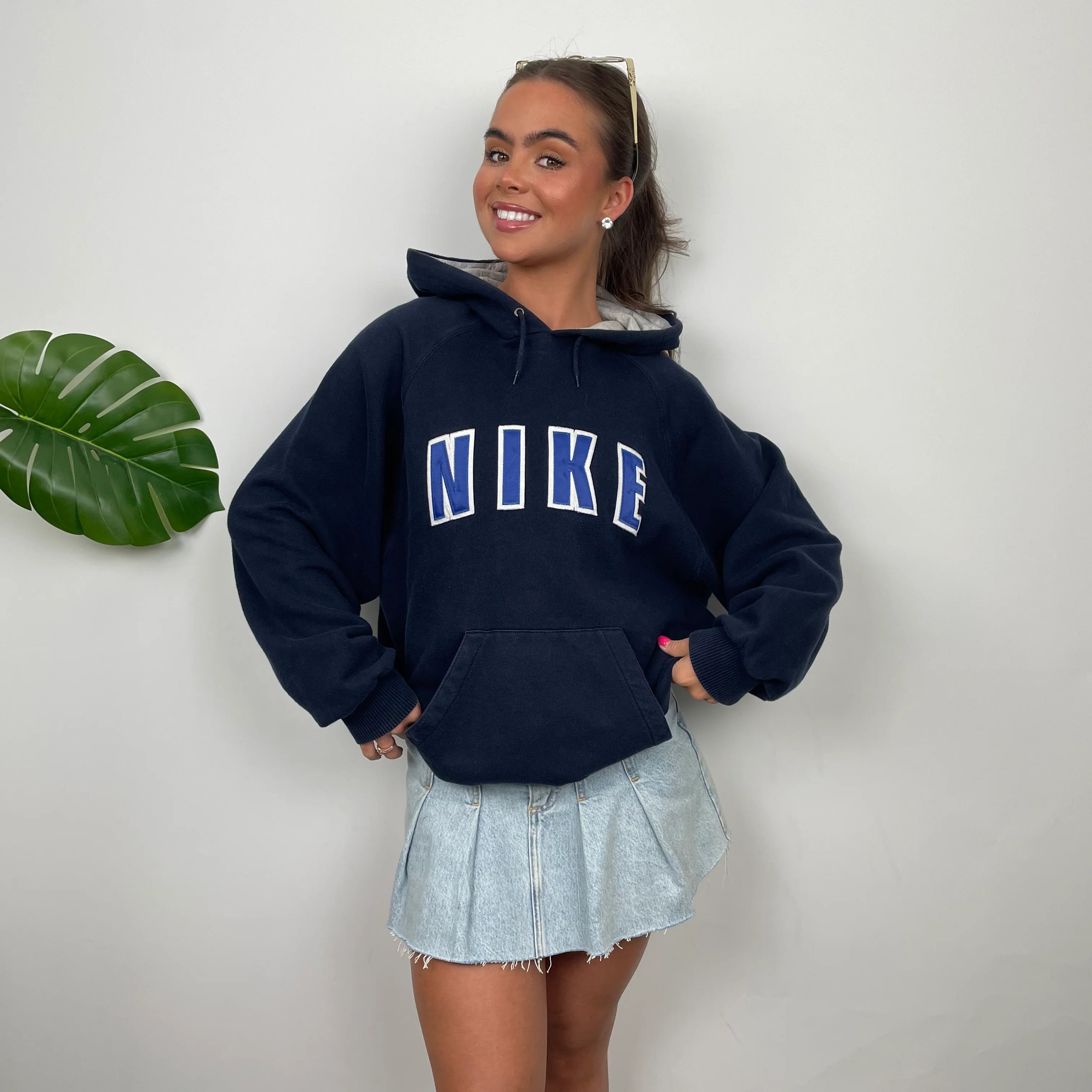 Nike Navy Embroidered Spell Out Hoodie (S) - Image 2