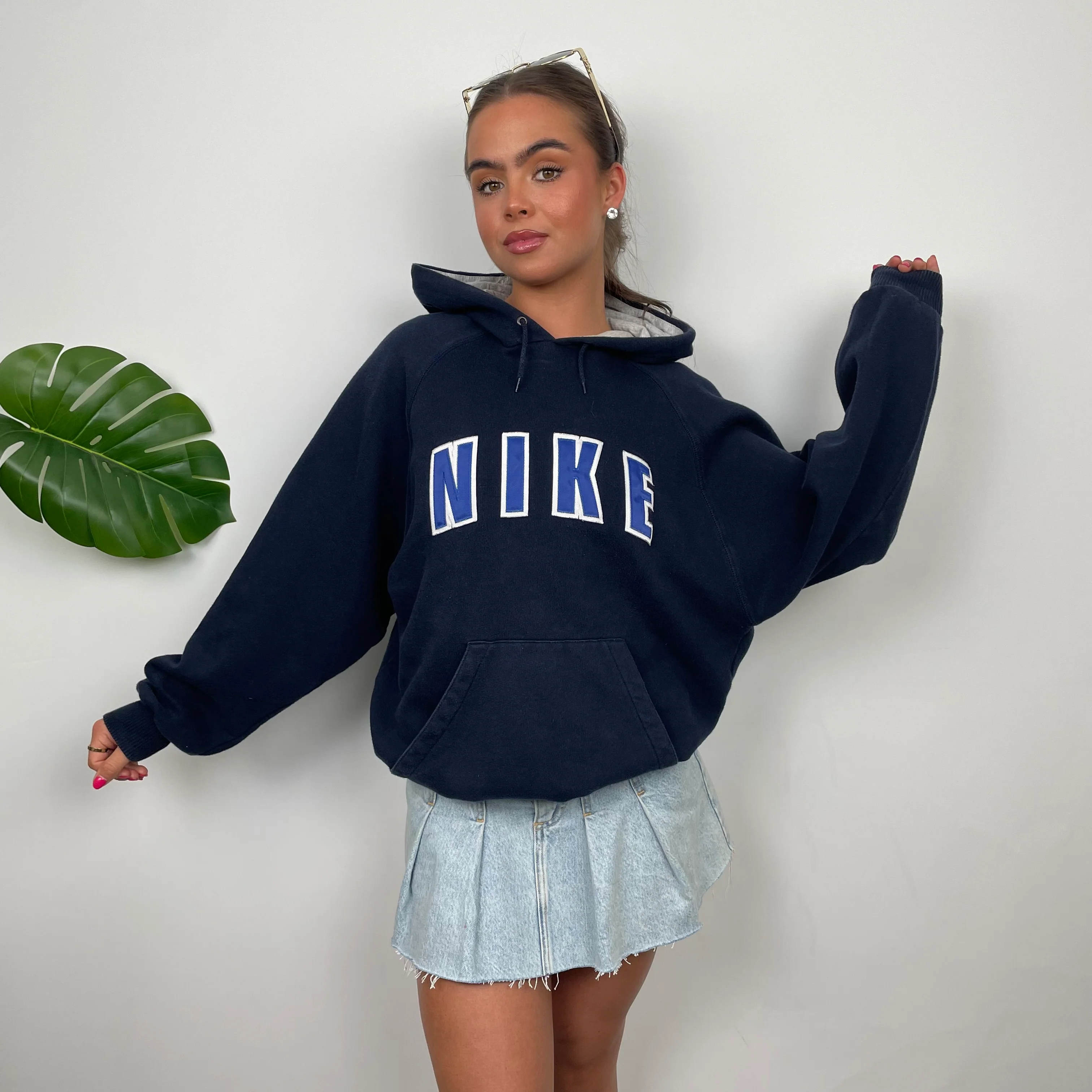 Nike Navy Embroidered Spell Out Hoodie (S) - Image 3