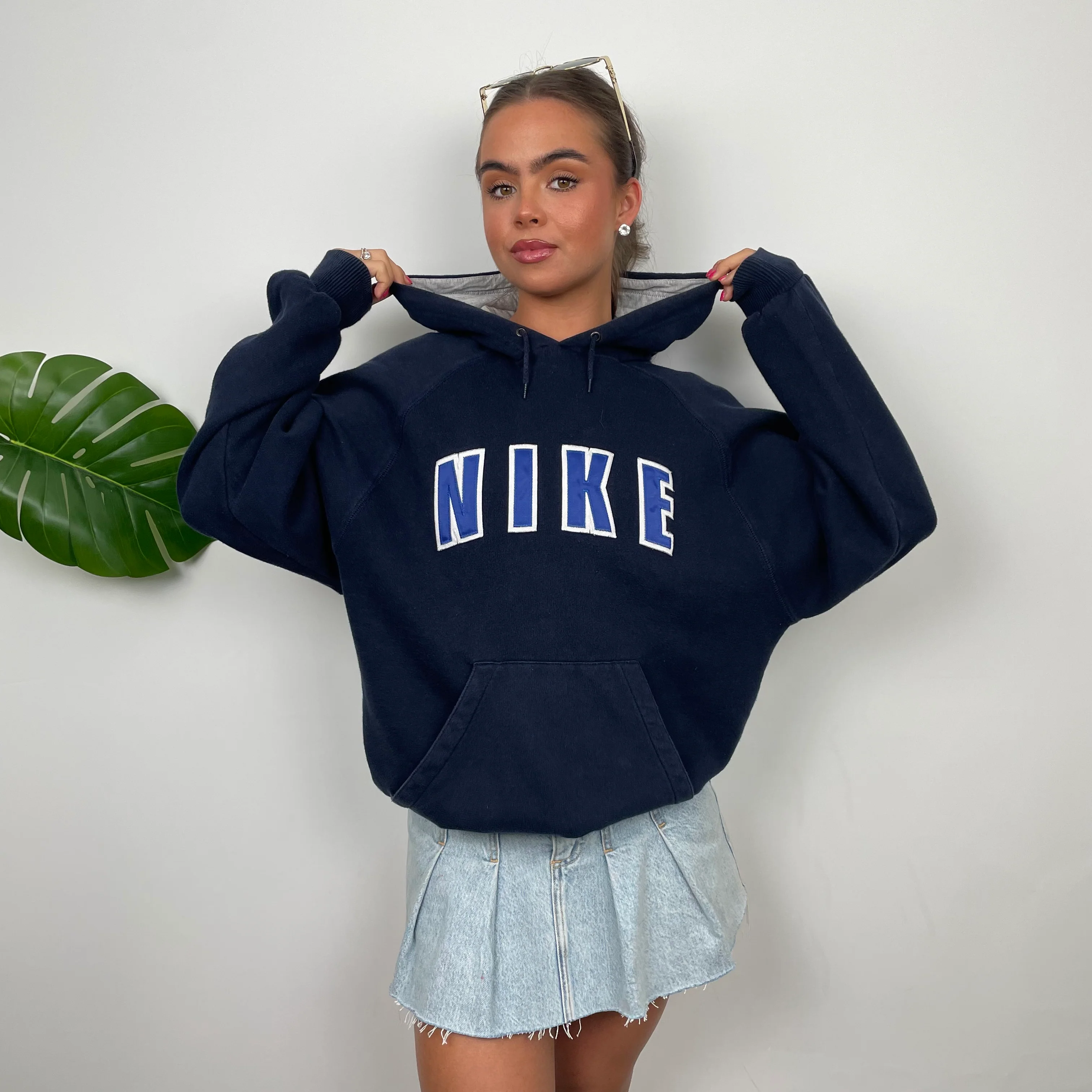 Nike Navy Embroidered Spell Out Hoodie (S) - Image 4