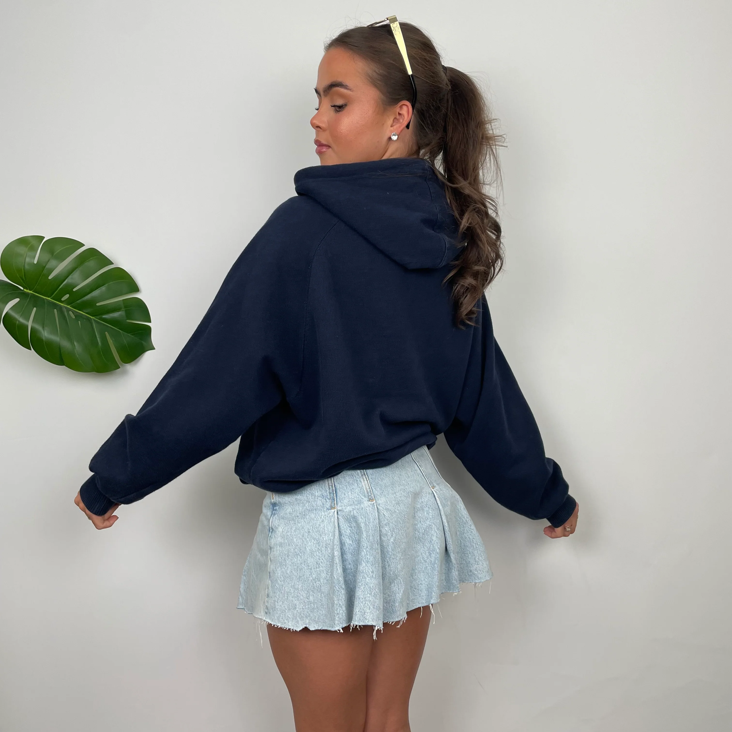 Nike Navy Embroidered Spell Out Hoodie (S) - Image 5