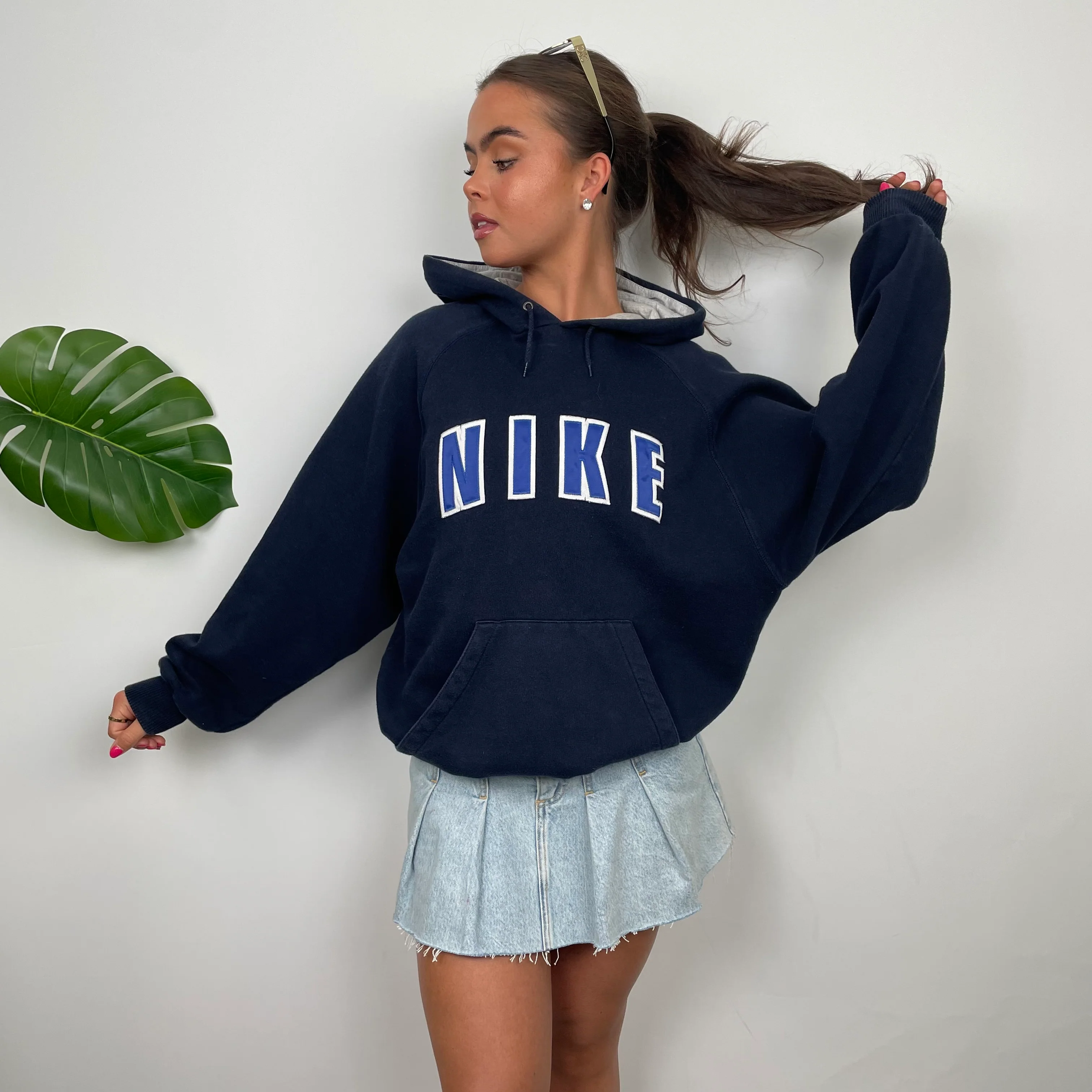 Nike Navy Embroidered Spell Out Hoodie (S) - Image 6