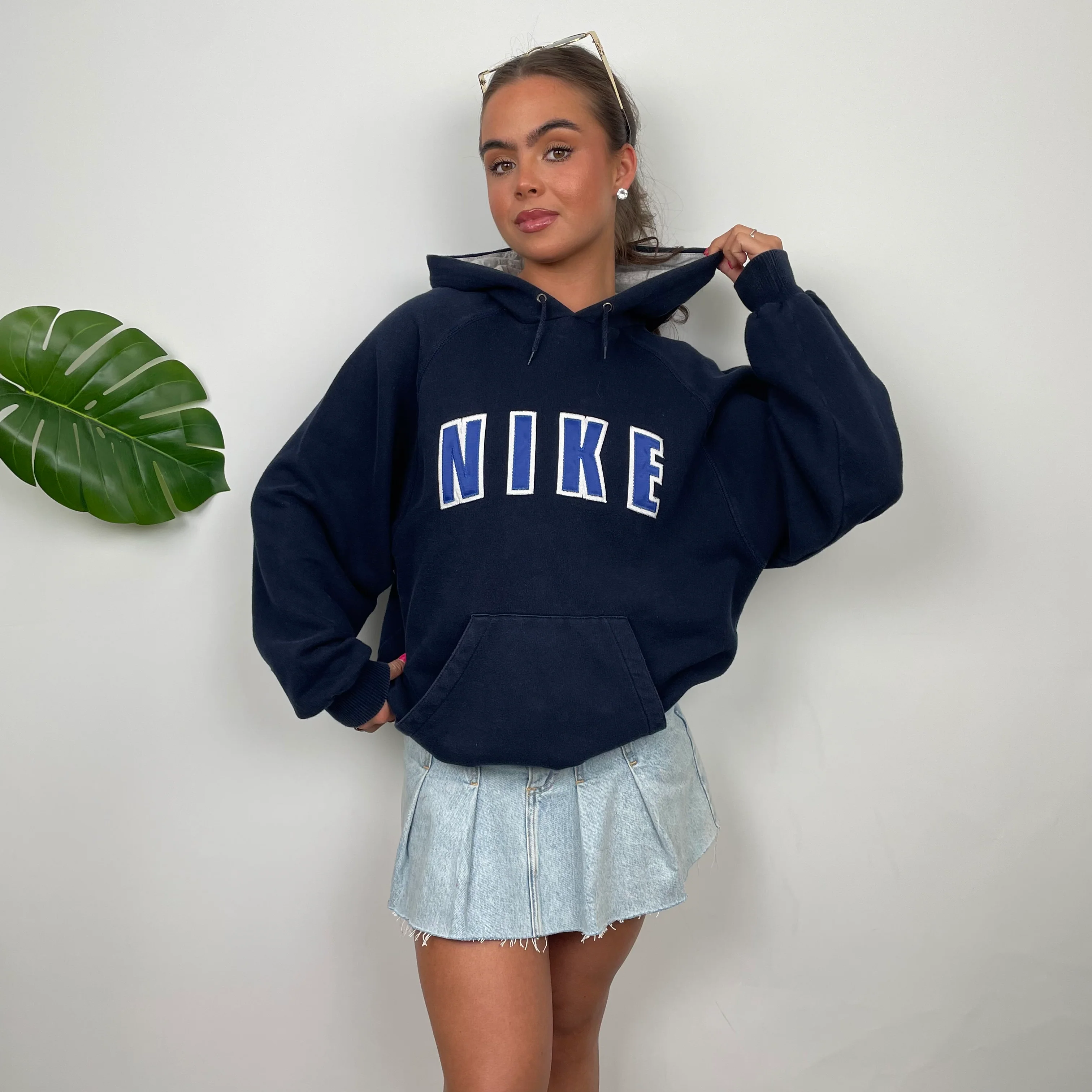 Nike Navy Embroidered Spell Out Hoodie (S) - Image 7