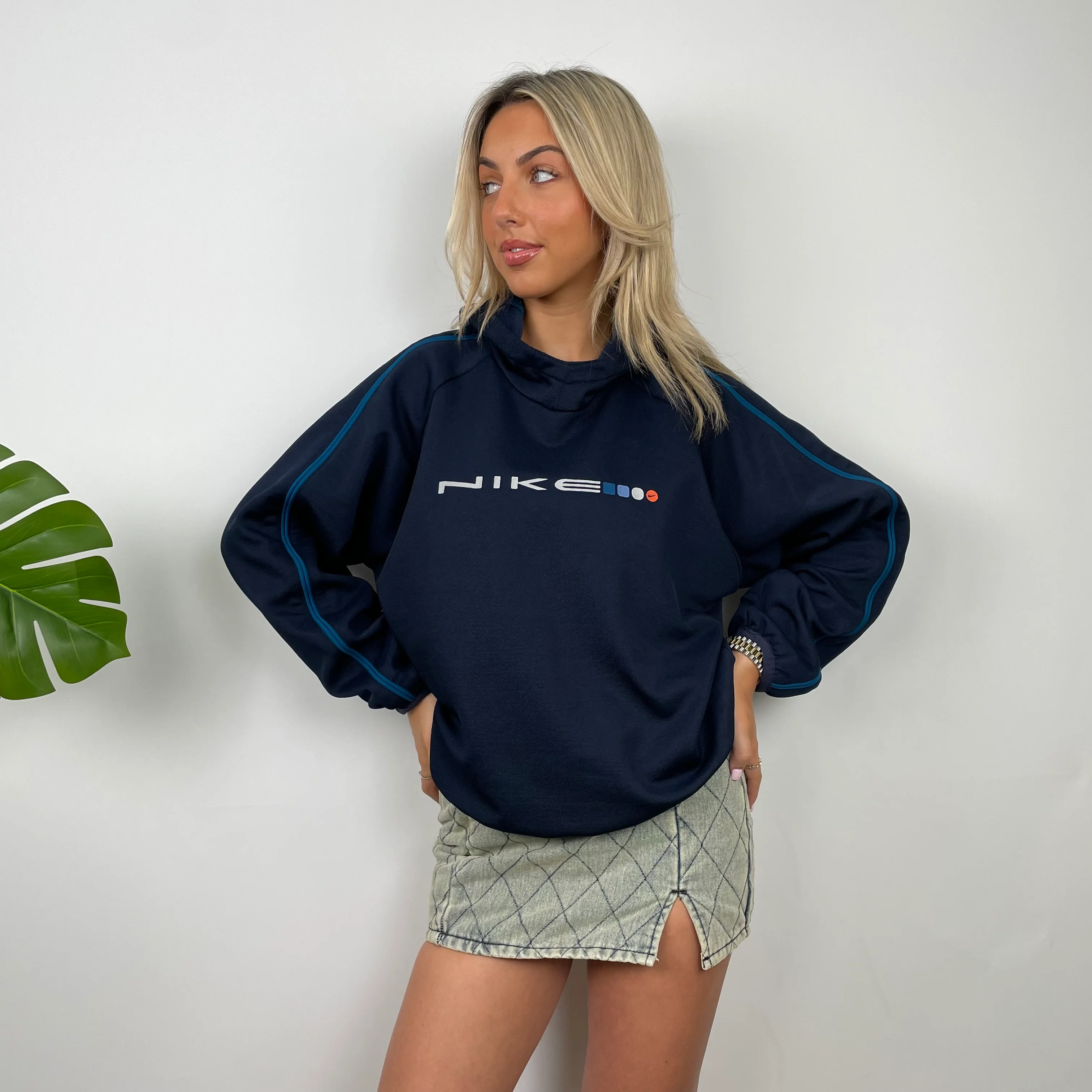 Nike Navy Embroidered Spell Out Hoodie (S) - Image 3