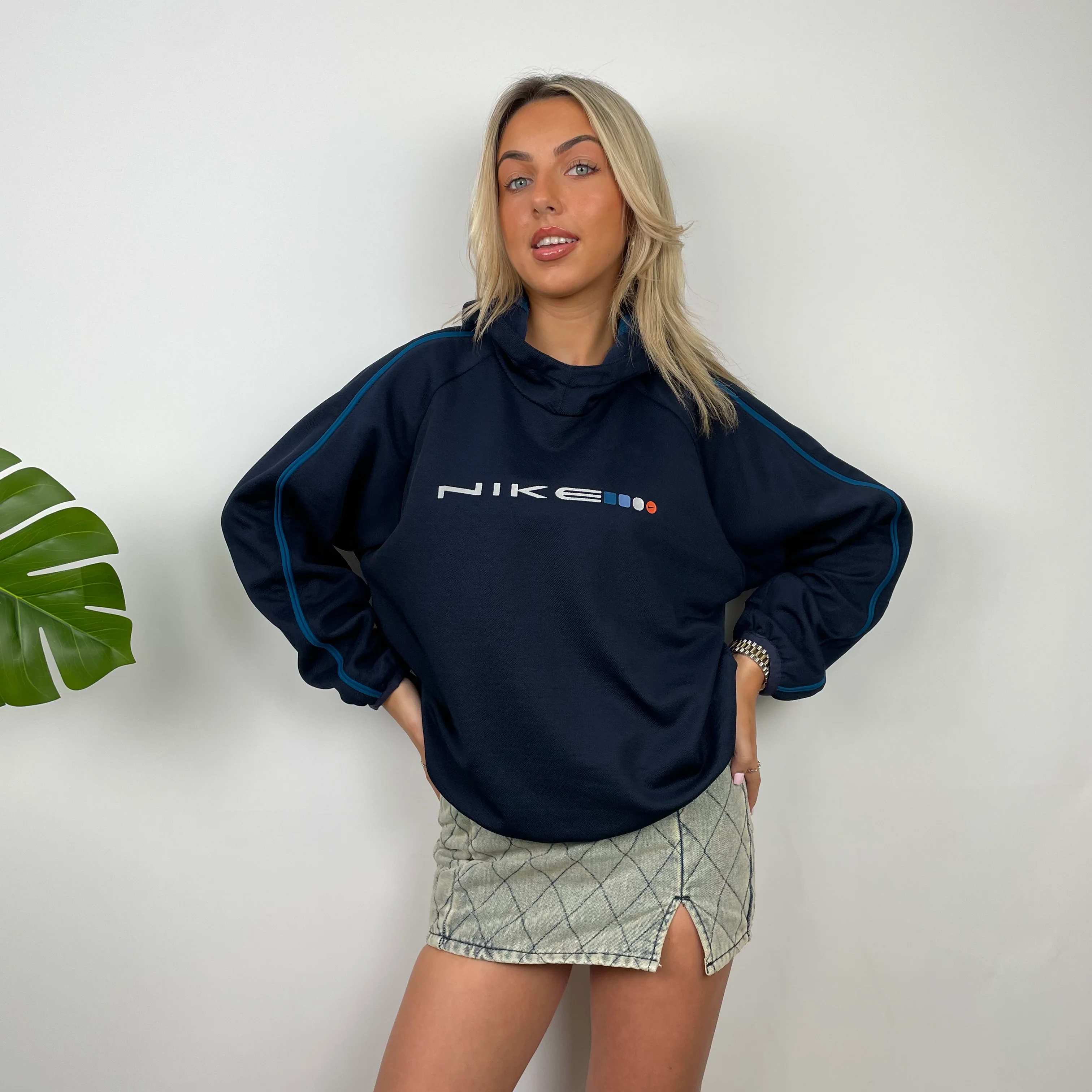Nike Navy Embroidered Spell Out Hoodie (S) - Image 4