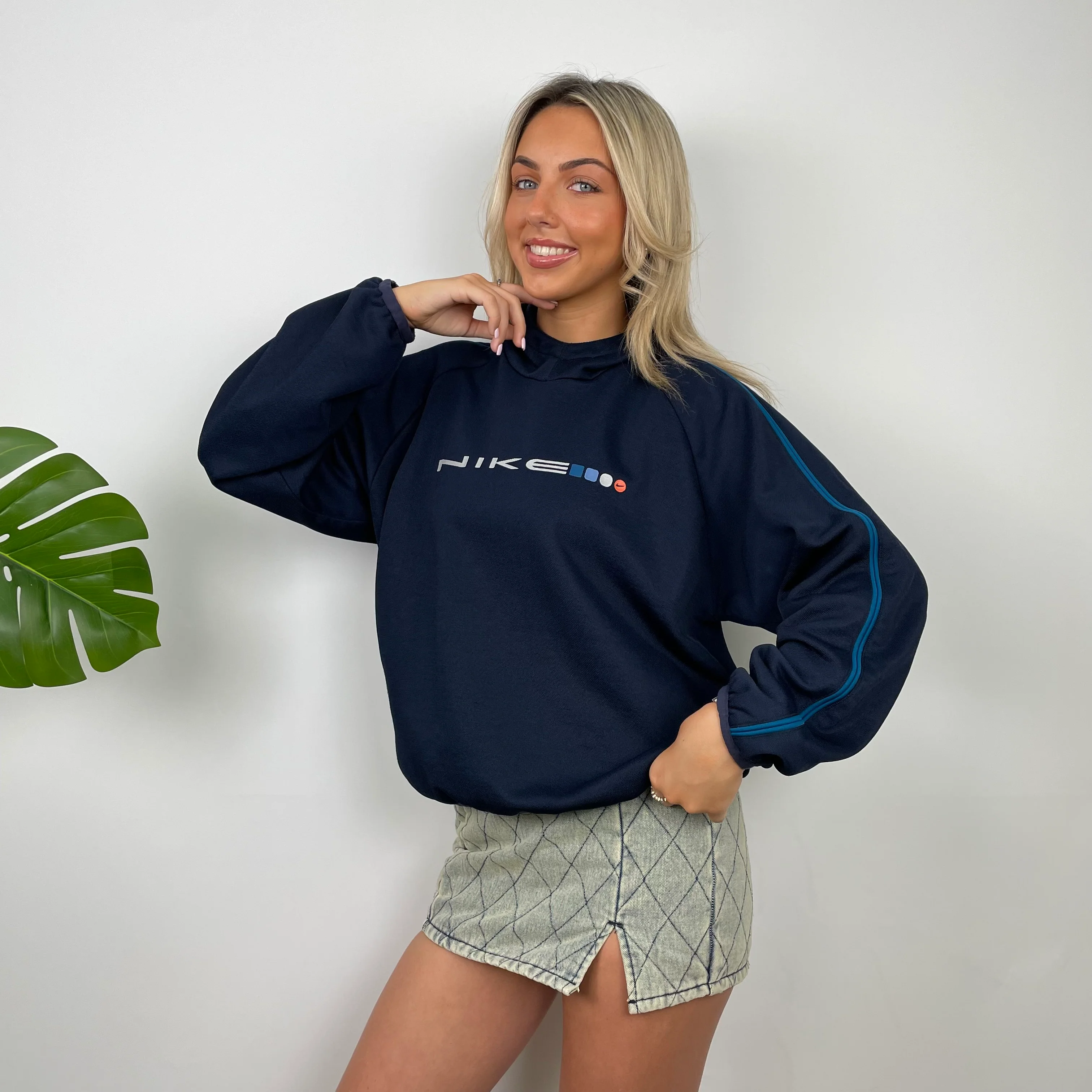 Nike Navy Embroidered Spell Out Hoodie (S) - Image 5