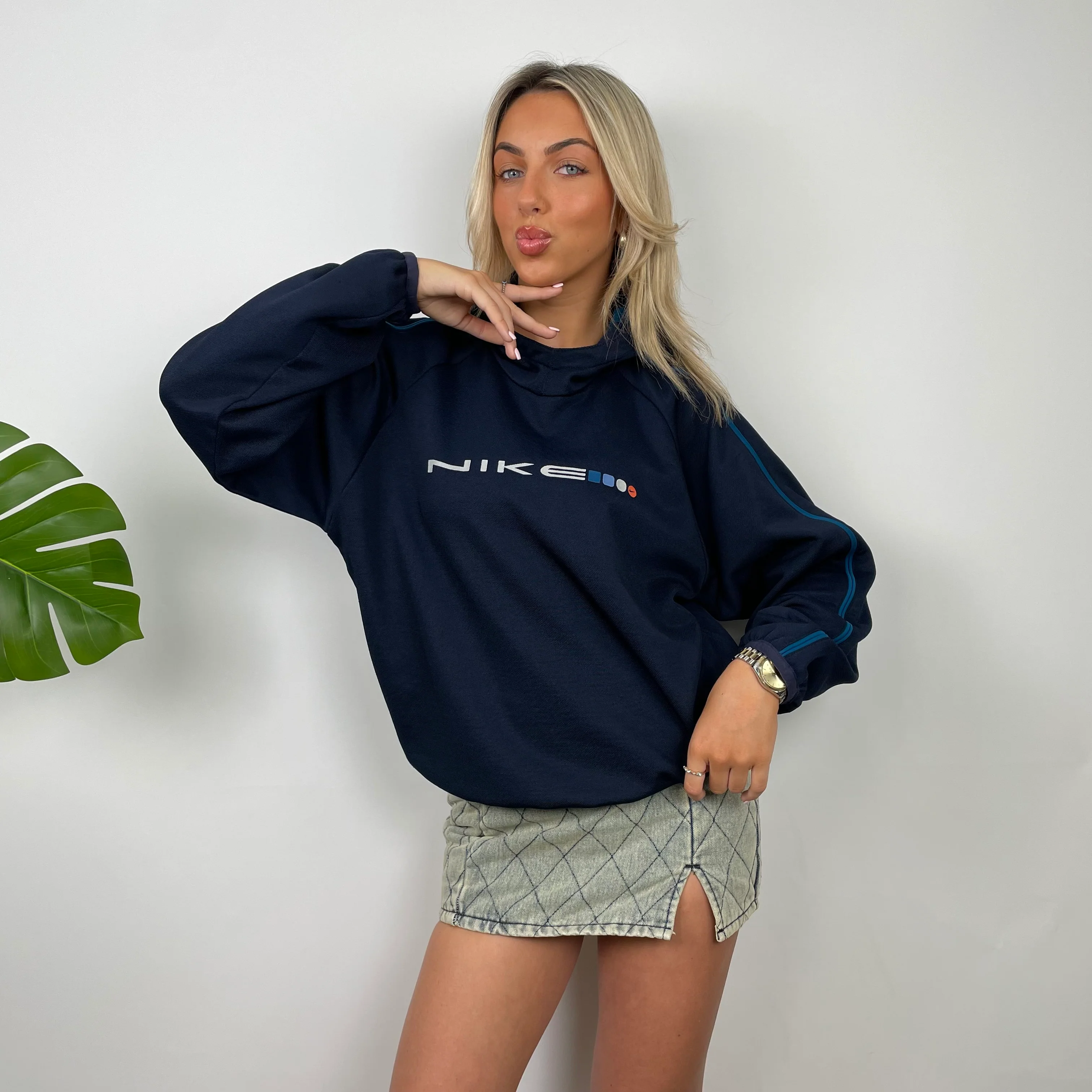 Nike Navy Embroidered Spell Out Hoodie (S) - Image 6
