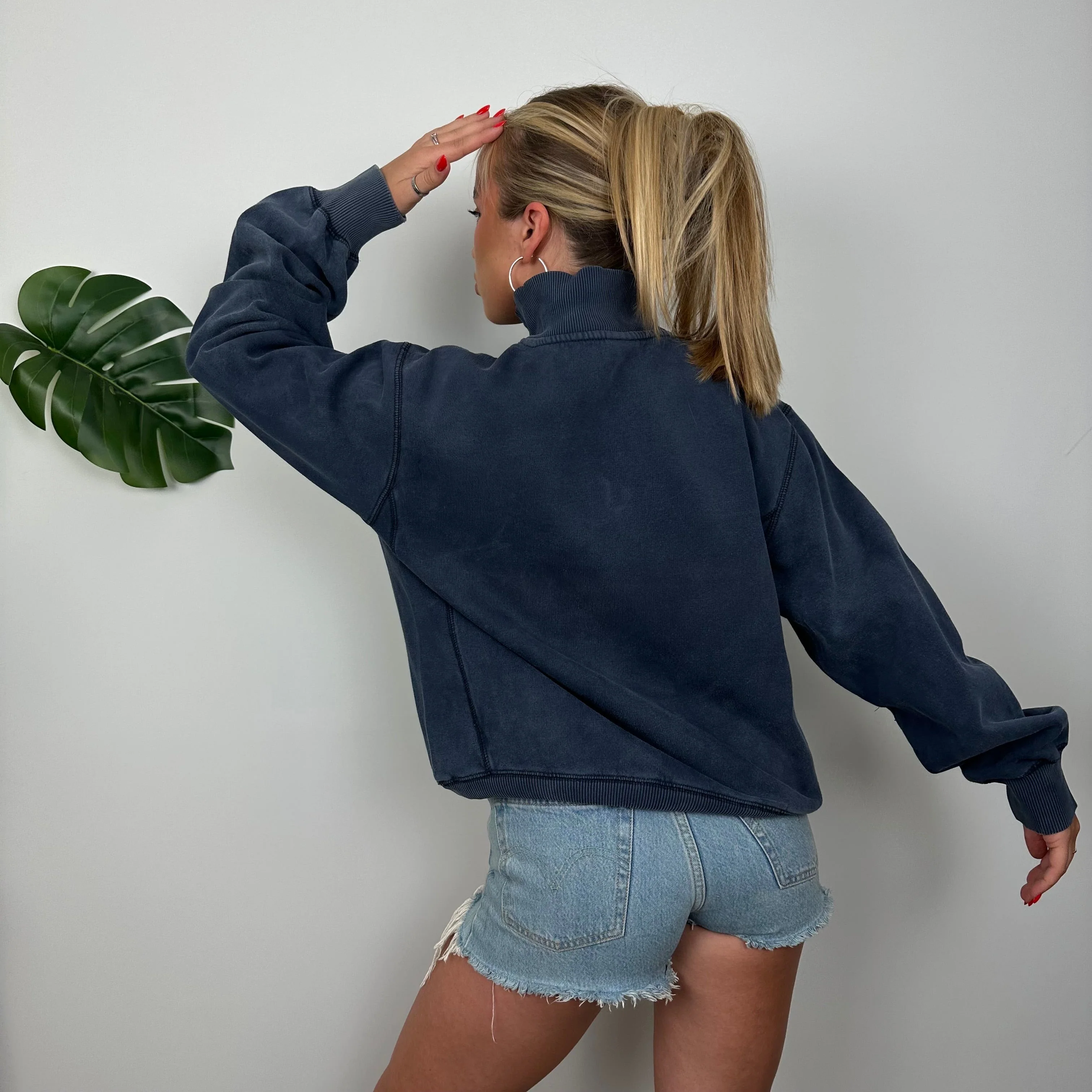 Nike Navy Embroidered Spell Out Quarter Zip Sweatshirt (XL) - Image 5