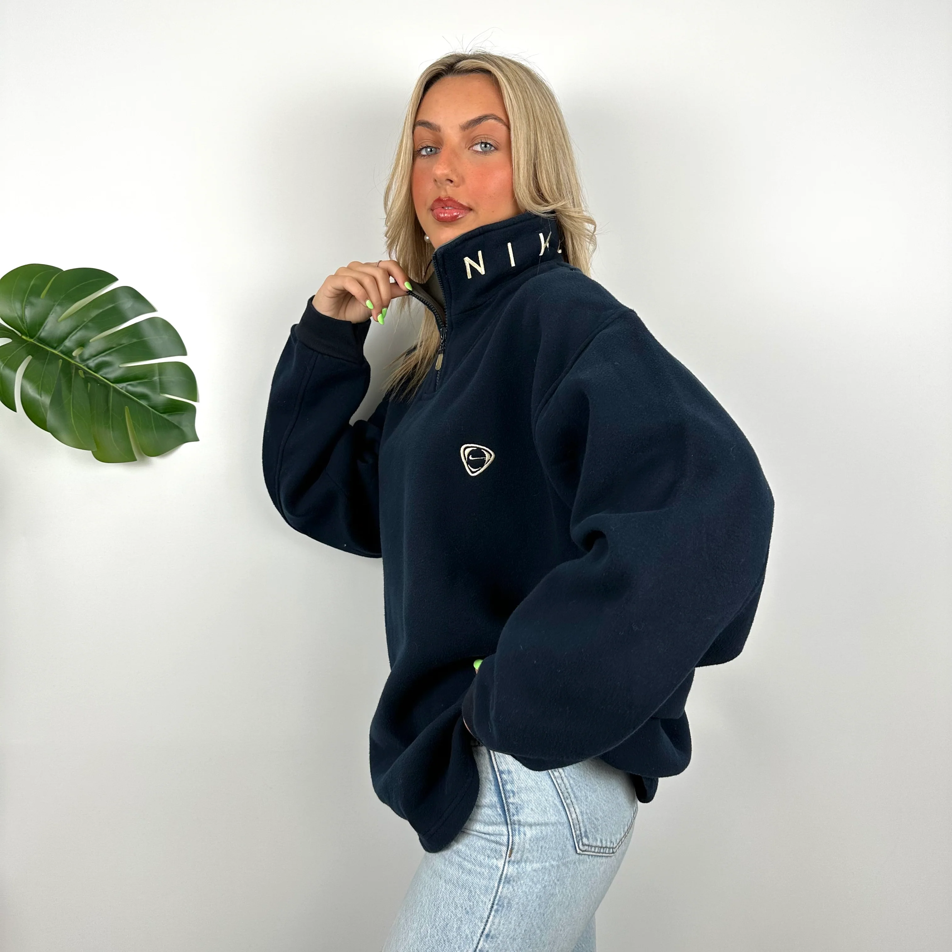 Nike Navy Embroidered Spell Out Quarter Zip Sweatshirt (XL) - Image 4