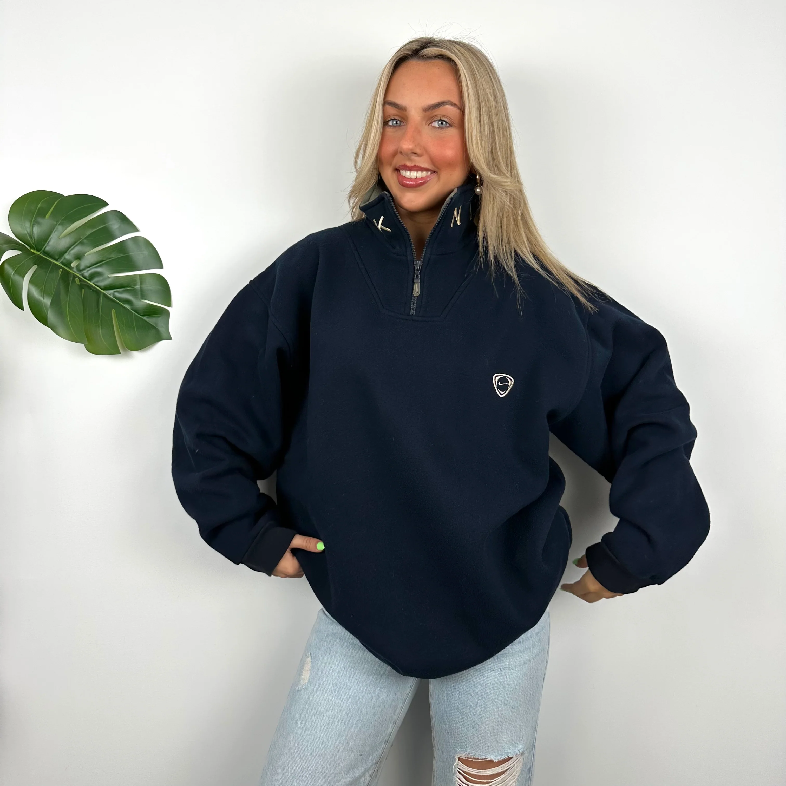 Nike Navy Embroidered Spell Out Quarter Zip Sweatshirt (XL) - Image 6