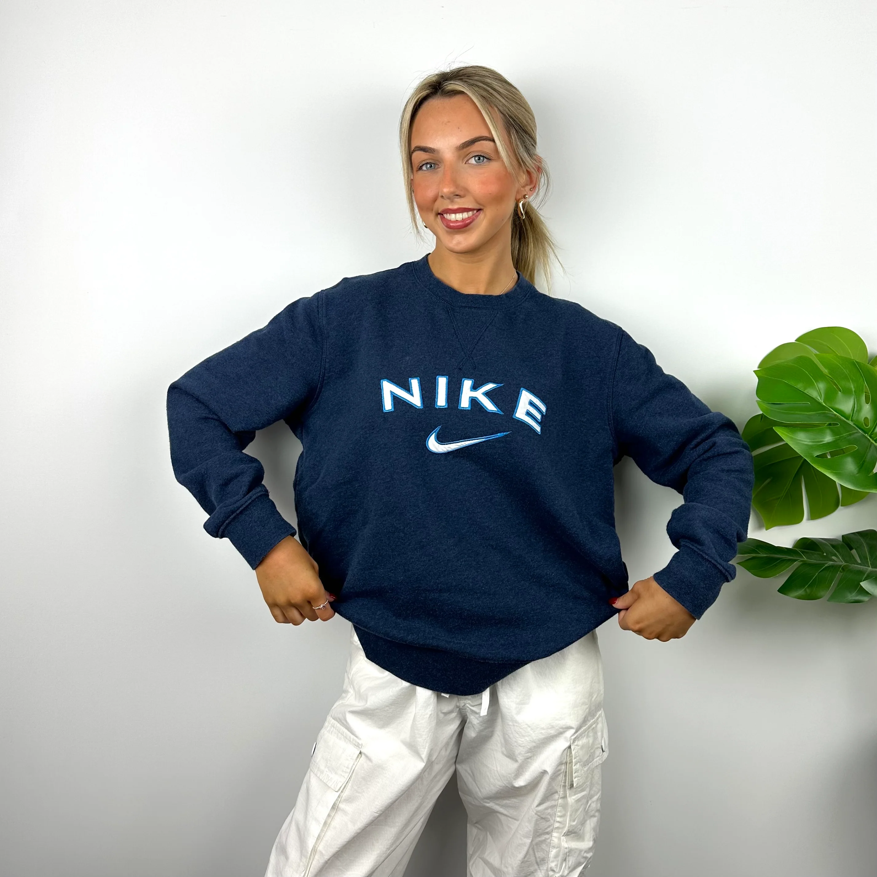 Nike Navy Embroidered Spell Out Sweatshirt (L) - Image 6