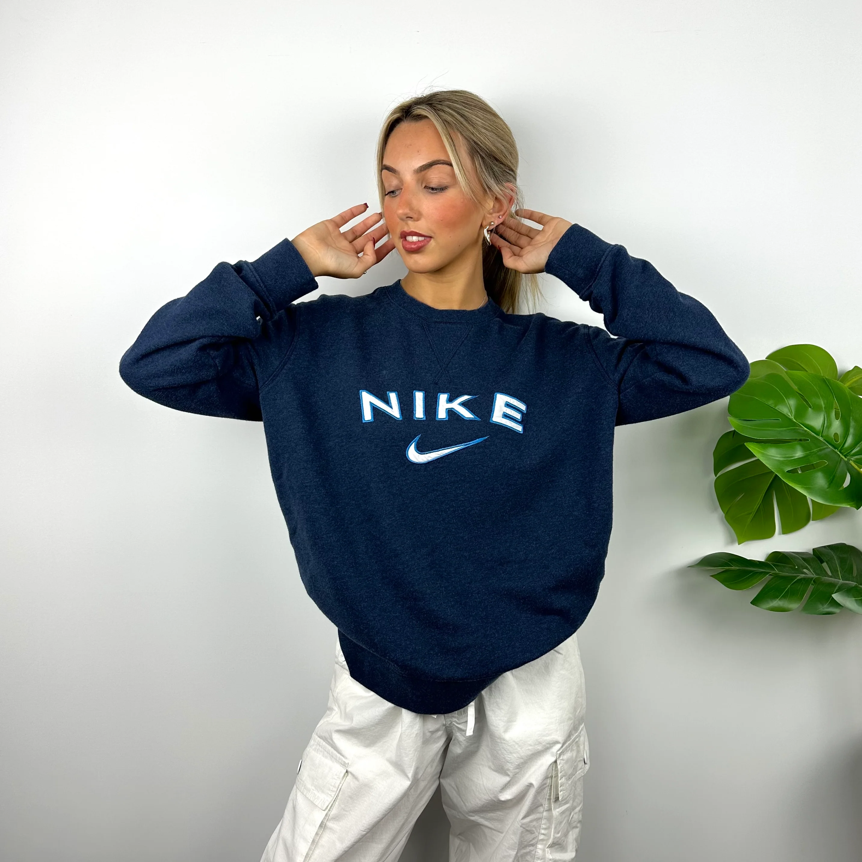 Nike Navy Embroidered Spell Out Sweatshirt (L) - Image 7