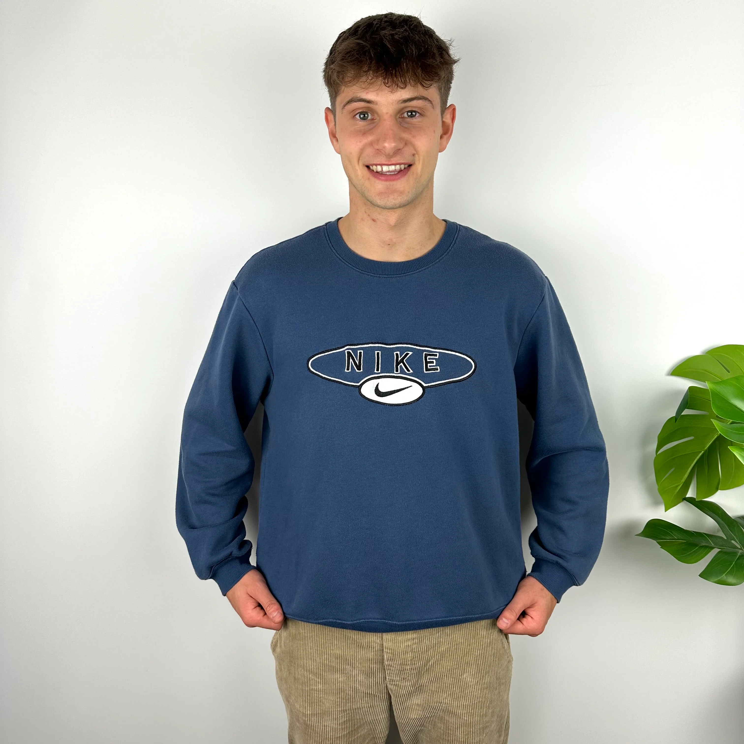 Nike Navy Embroidered Spell Out Sweatshirt (L) - Image 2
