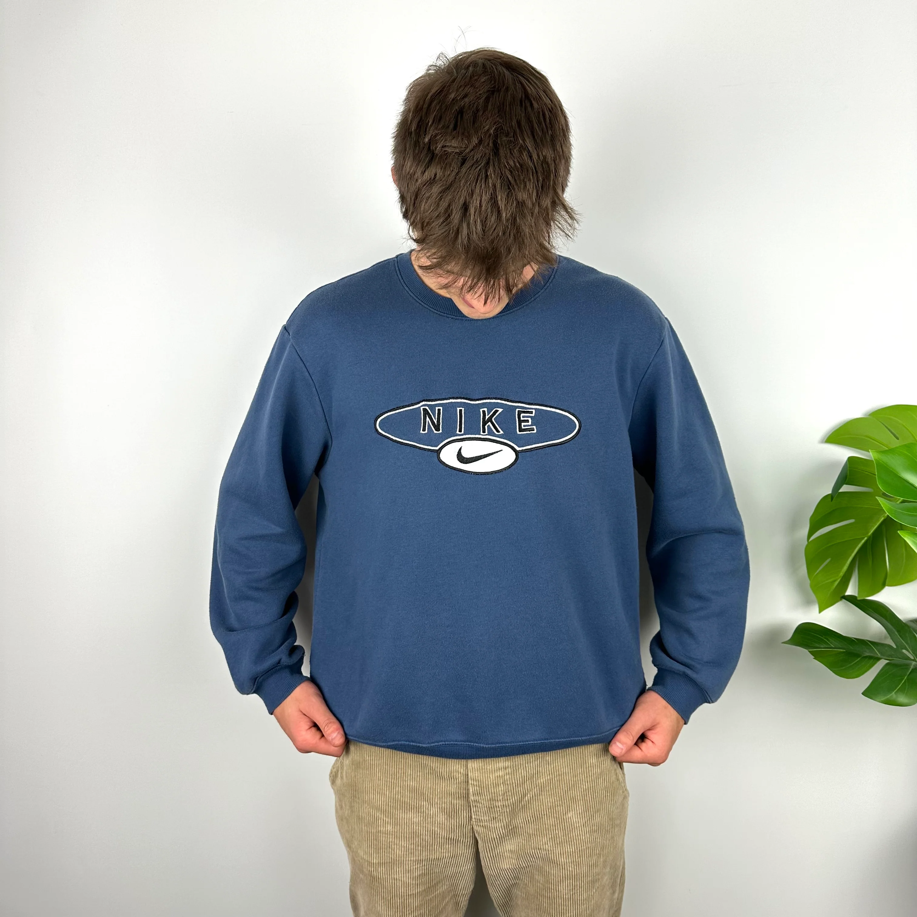 Nike Navy Embroidered Spell Out Sweatshirt (L) - Image 3