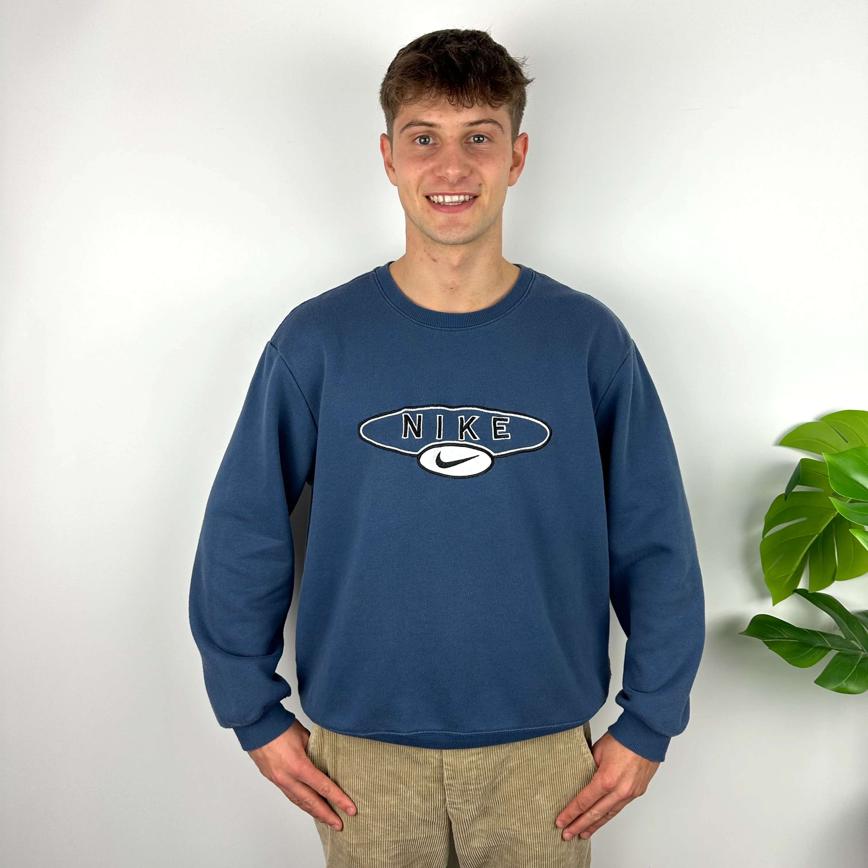 Nike Navy Embroidered Spell Out Sweatshirt (L) - Image 5