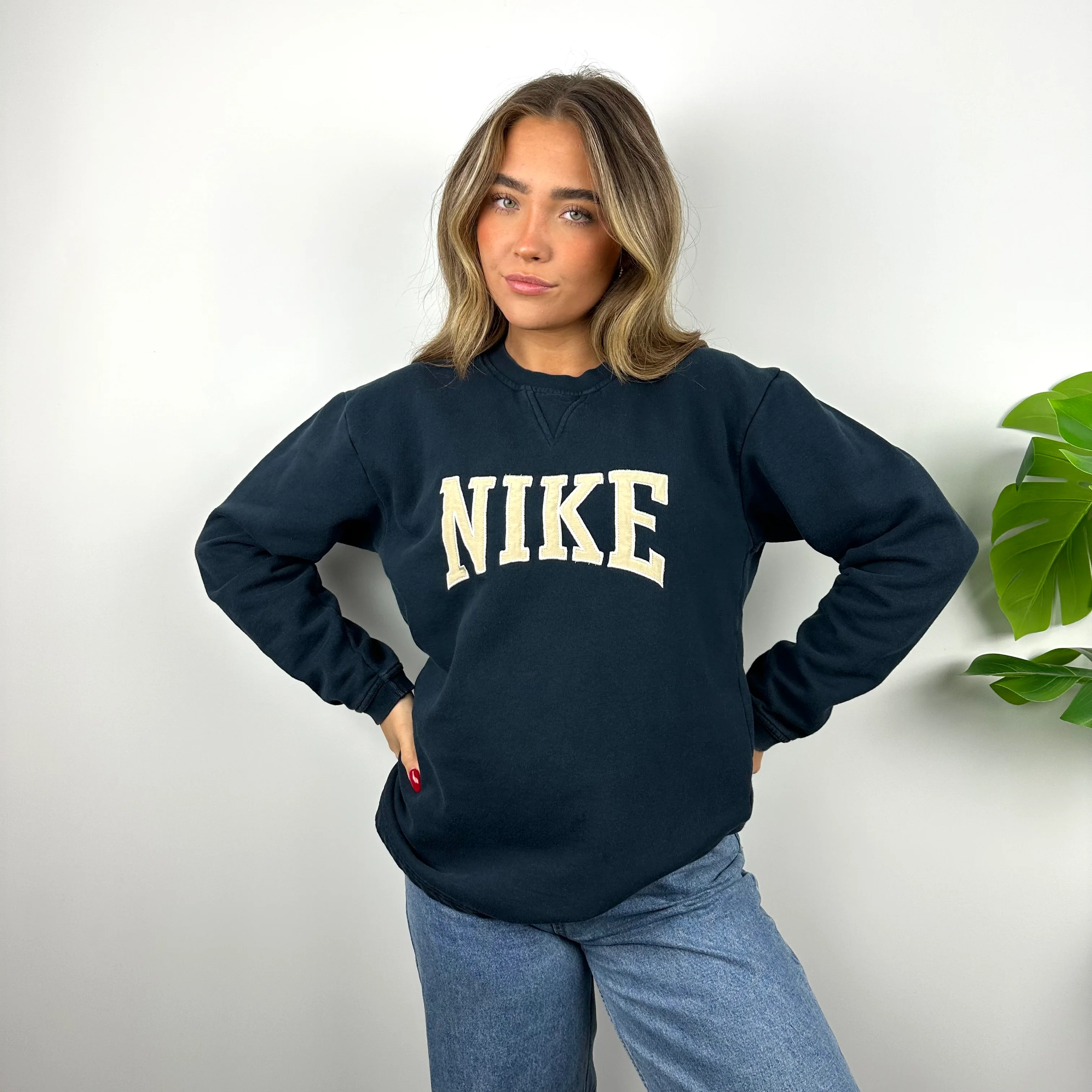 Nike Navy Embroidered Spell Out Sweatshirt (M)