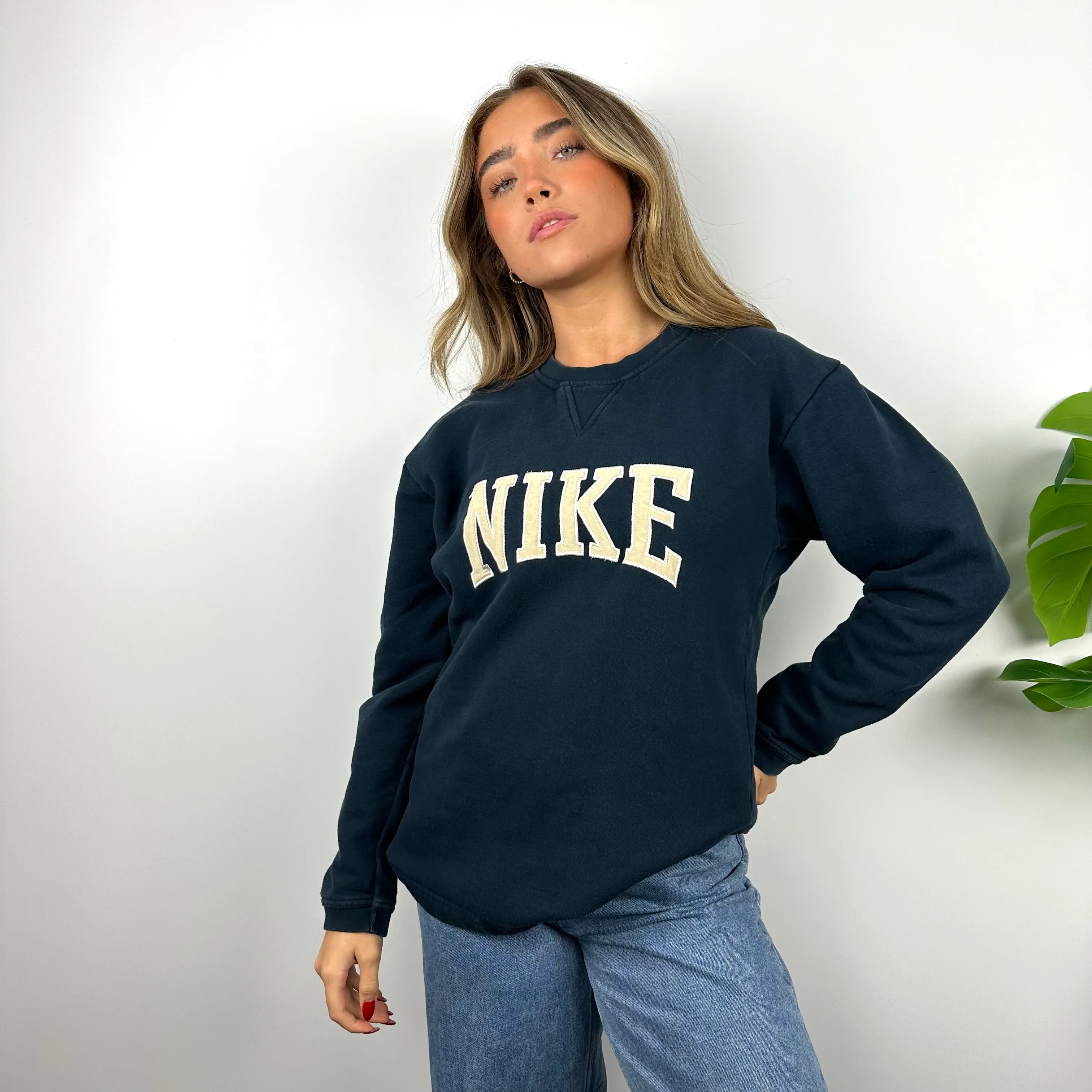 Nike Navy Embroidered Spell Out Sweatshirt (M) - Image 3