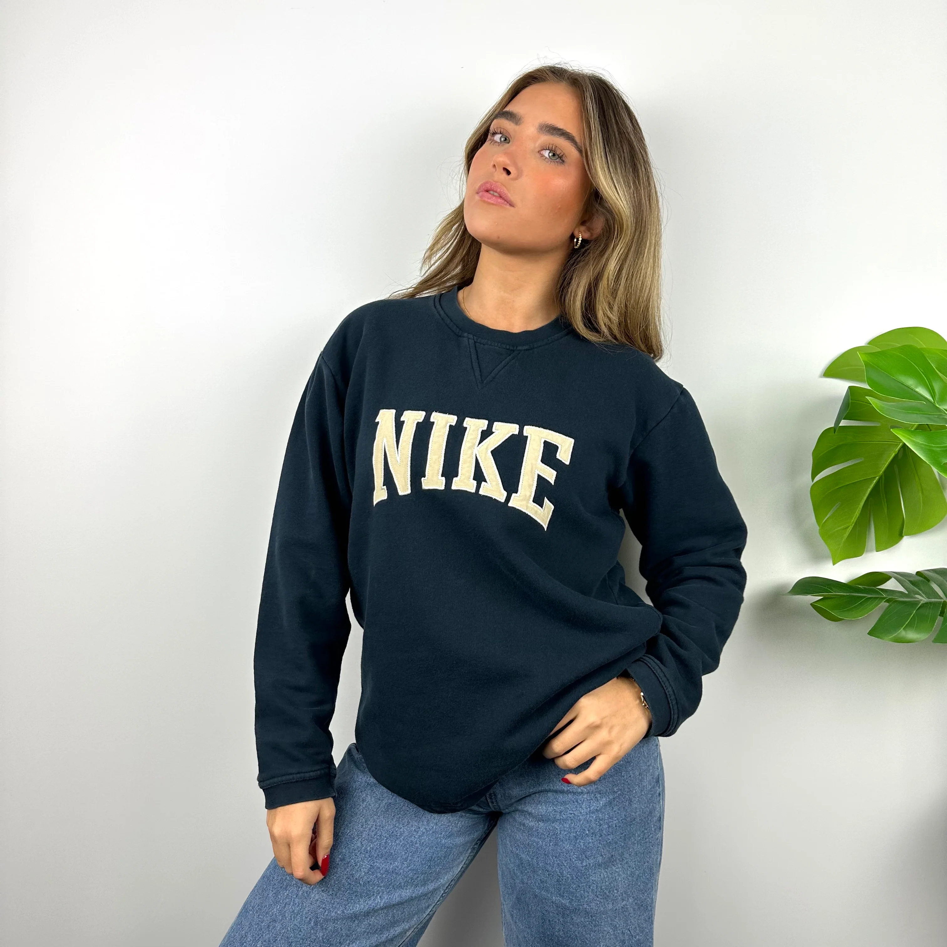 Nike Navy Embroidered Spell Out Sweatshirt (M) - Image 4