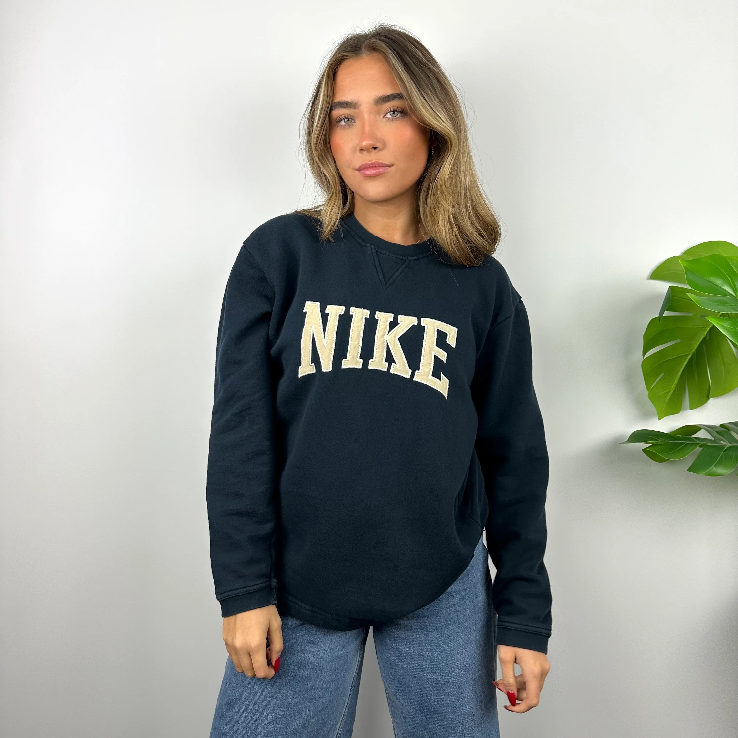 Nike Navy Embroidered Spell Out Sweatshirt (M) - Image 7