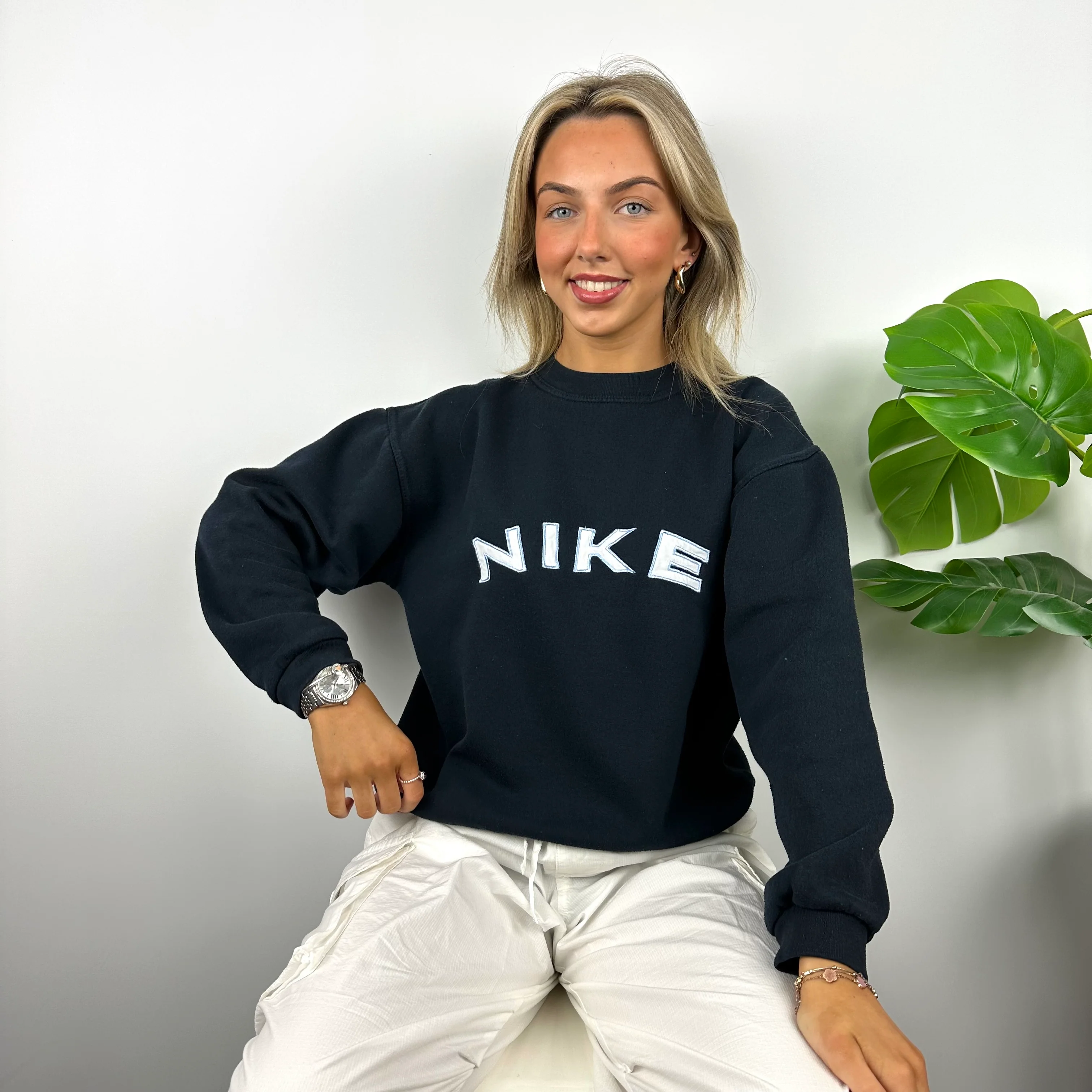 Nike Navy Embroidered Spell Out Sweatshirt (S)
