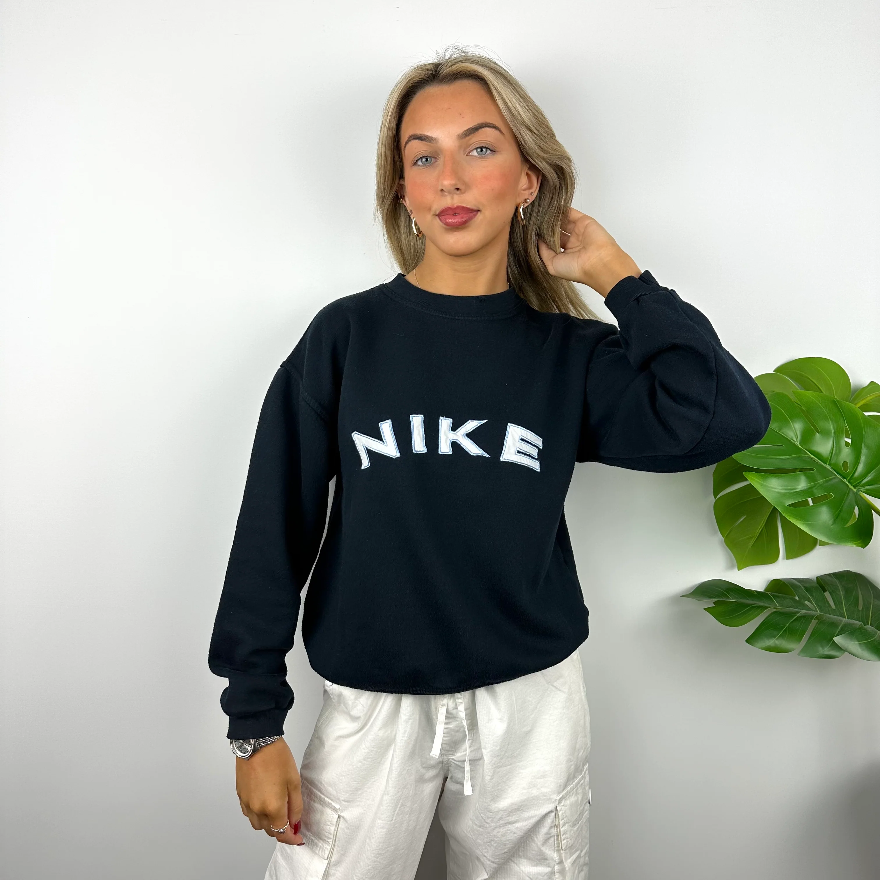 Nike Navy Embroidered Spell Out Sweatshirt (S) - Image 6