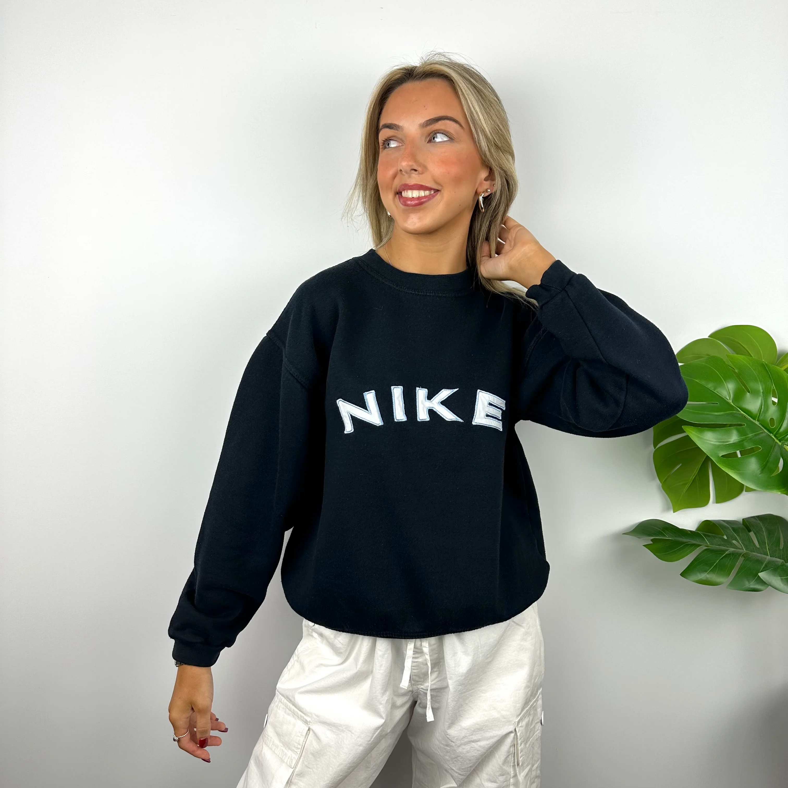 Nike Navy Embroidered Spell Out Sweatshirt (S) - Image 7