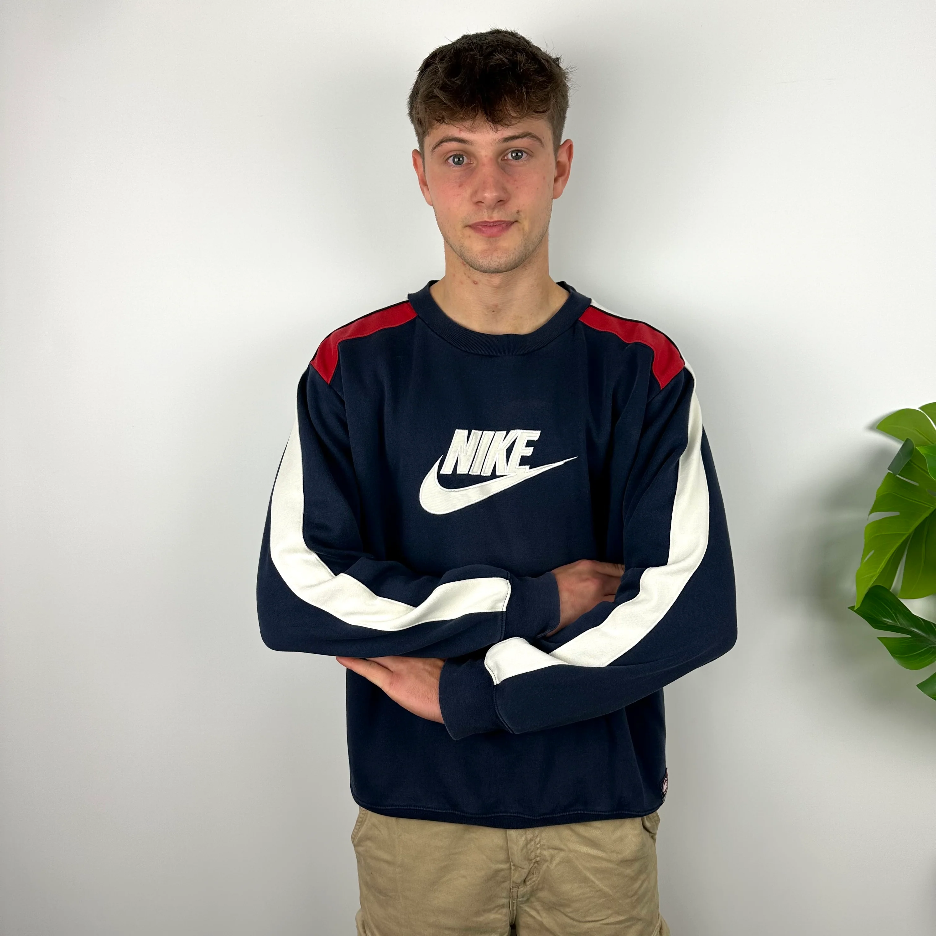Nike Navy Embroidered Spell Out Sweatshirt (L)