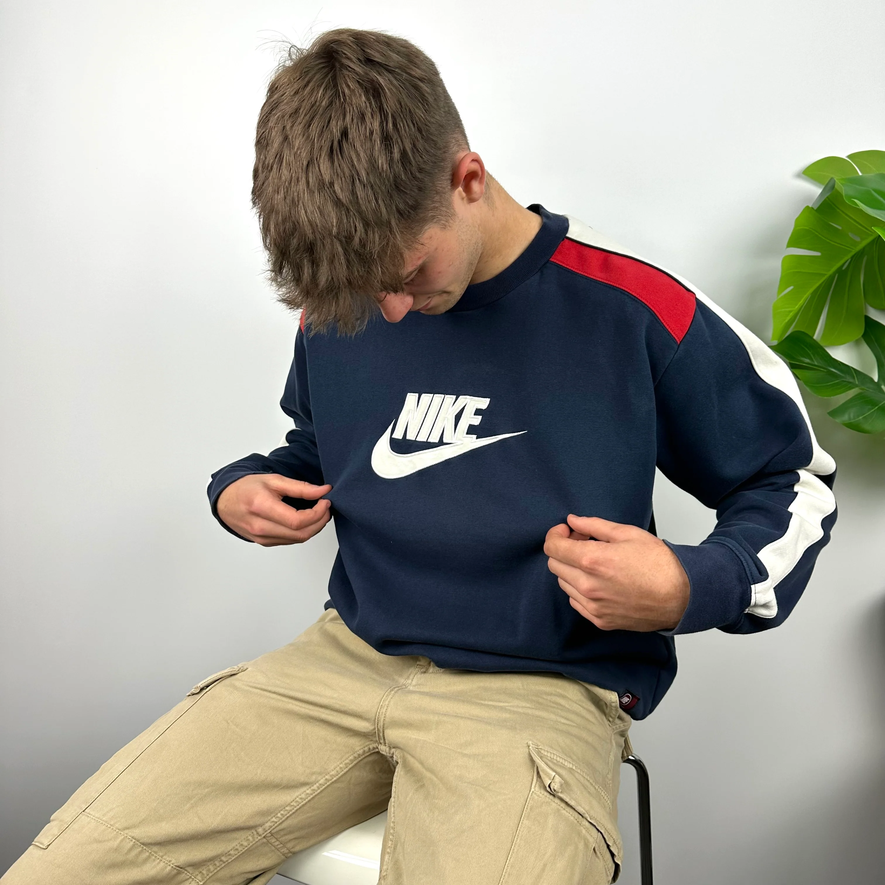 Nike Navy Embroidered Spell Out Sweatshirt (L) - Image 3