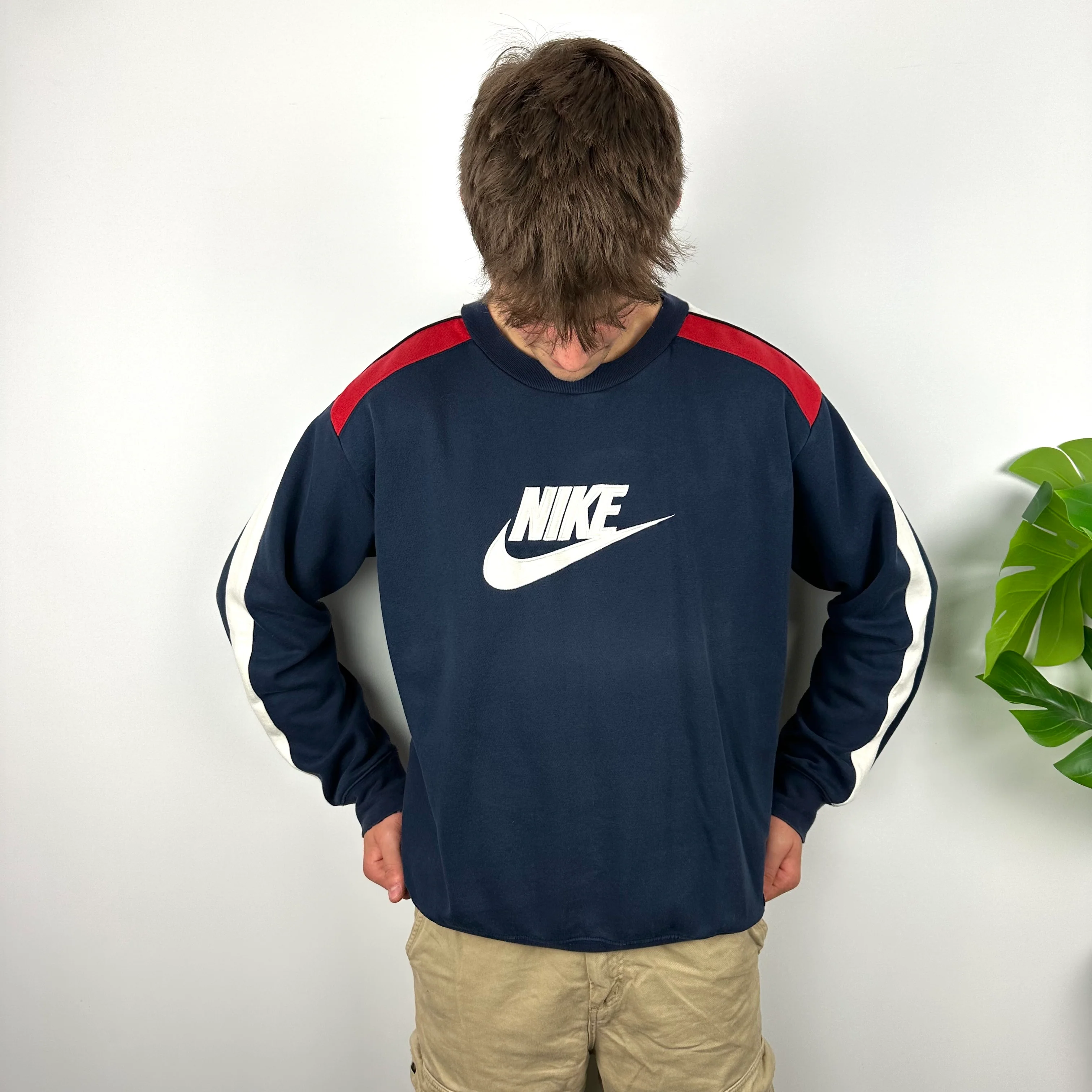 Nike Navy Embroidered Spell Out Sweatshirt (L) - Image 4