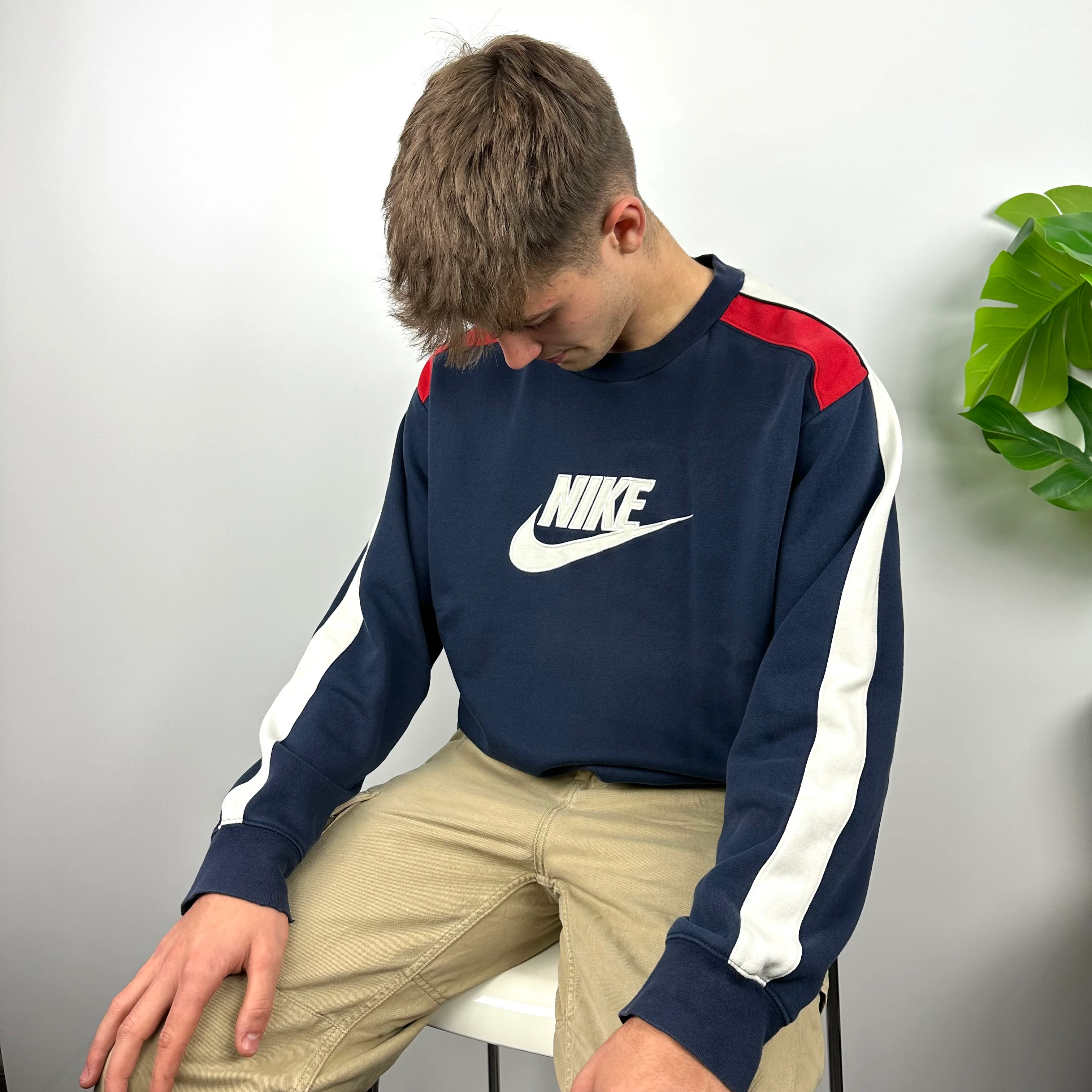 Nike Navy Embroidered Spell Out Sweatshirt (L) - Image 6