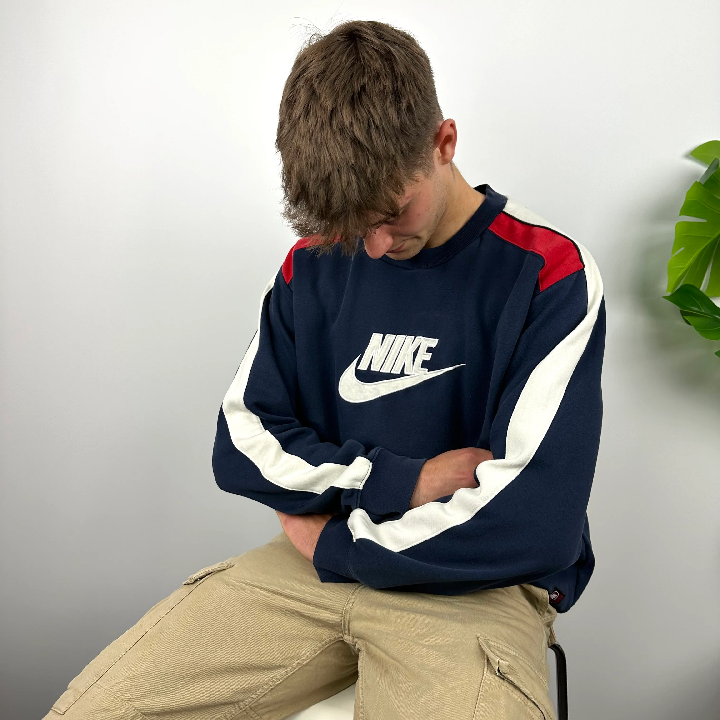 Nike Navy Embroidered Spell Out Sweatshirt (L) - Image 7
