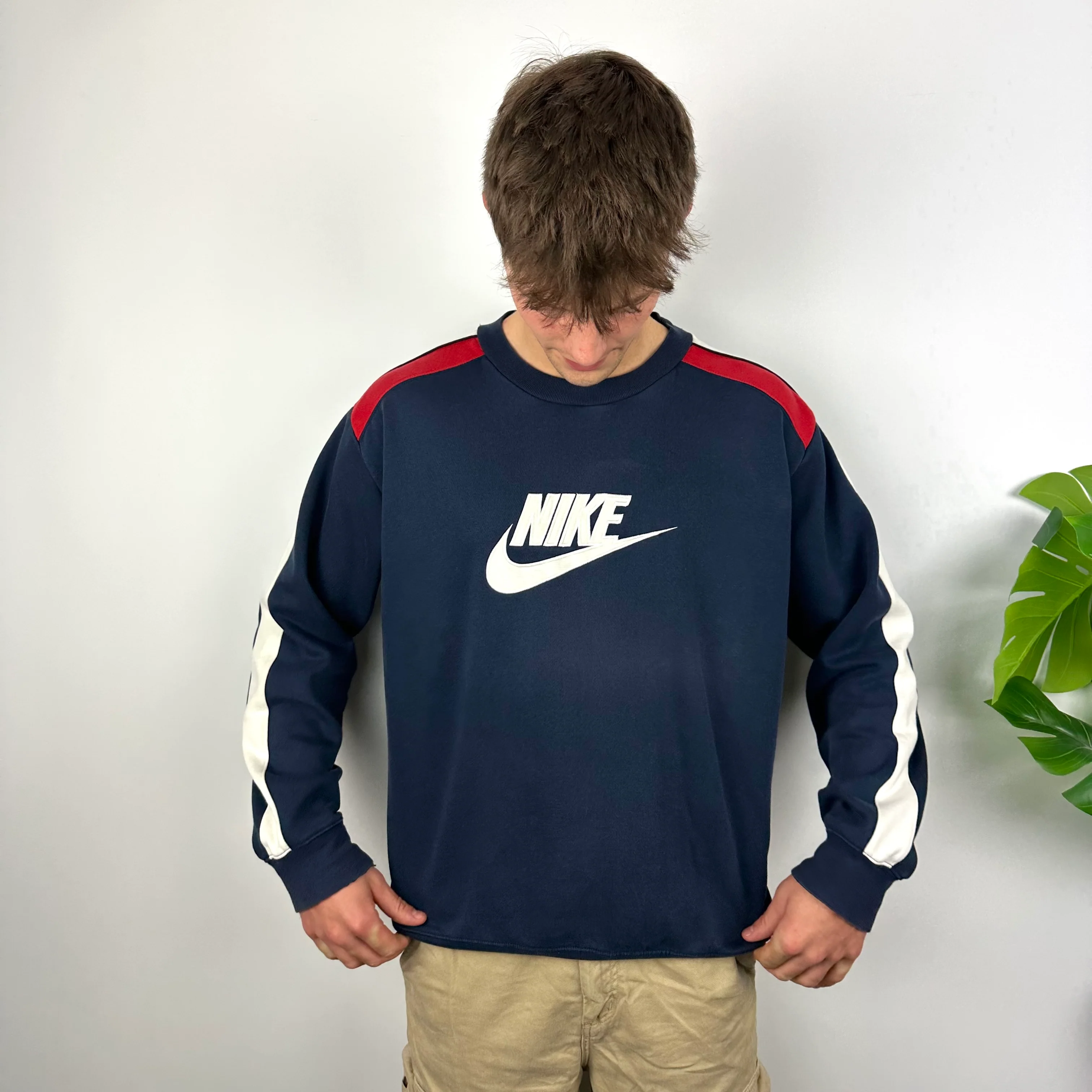 Nike Navy Embroidered Spell Out Sweatshirt (L) - Image 8