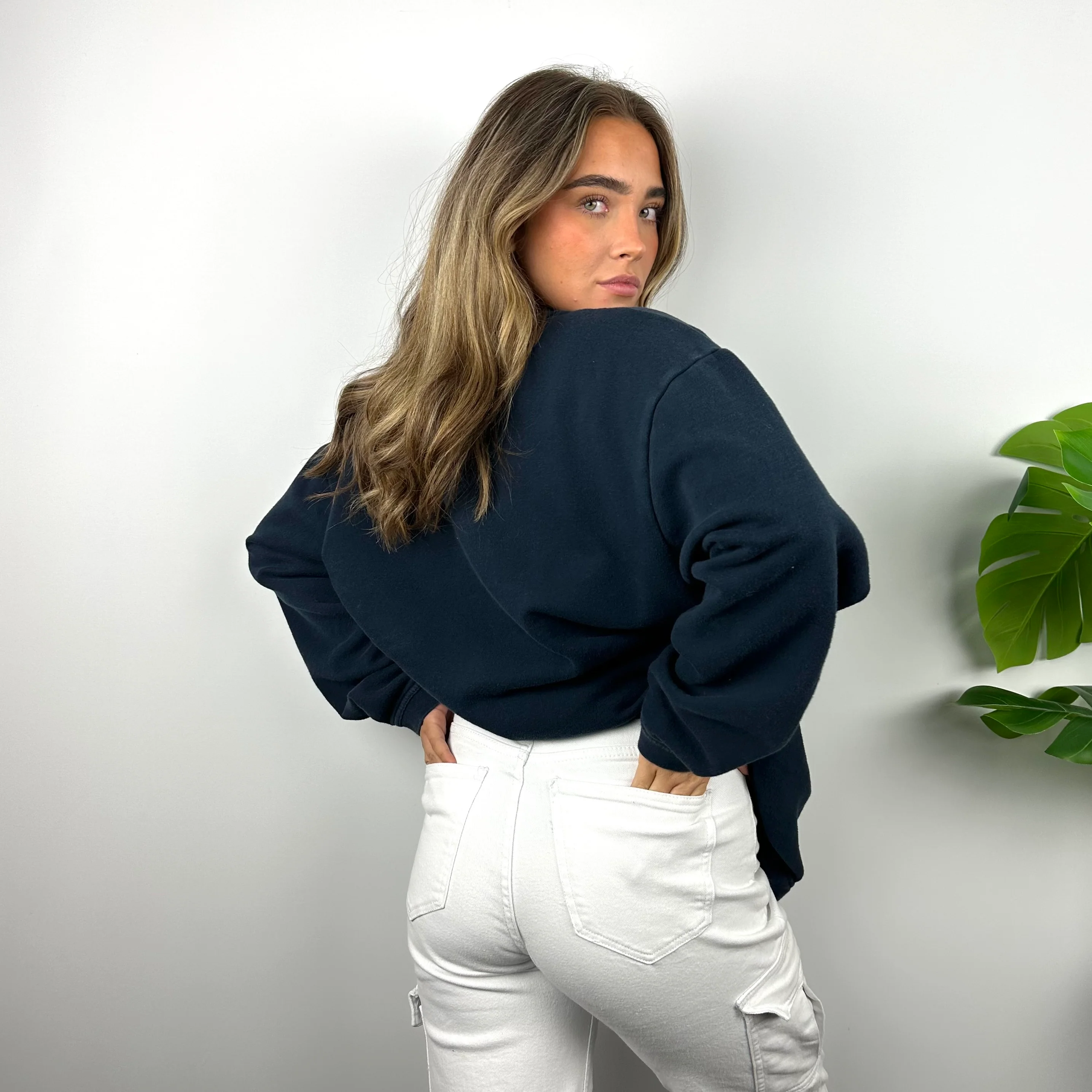 Nike Navy Embroidered Spell Out Sweatshirt (L) - Image 4